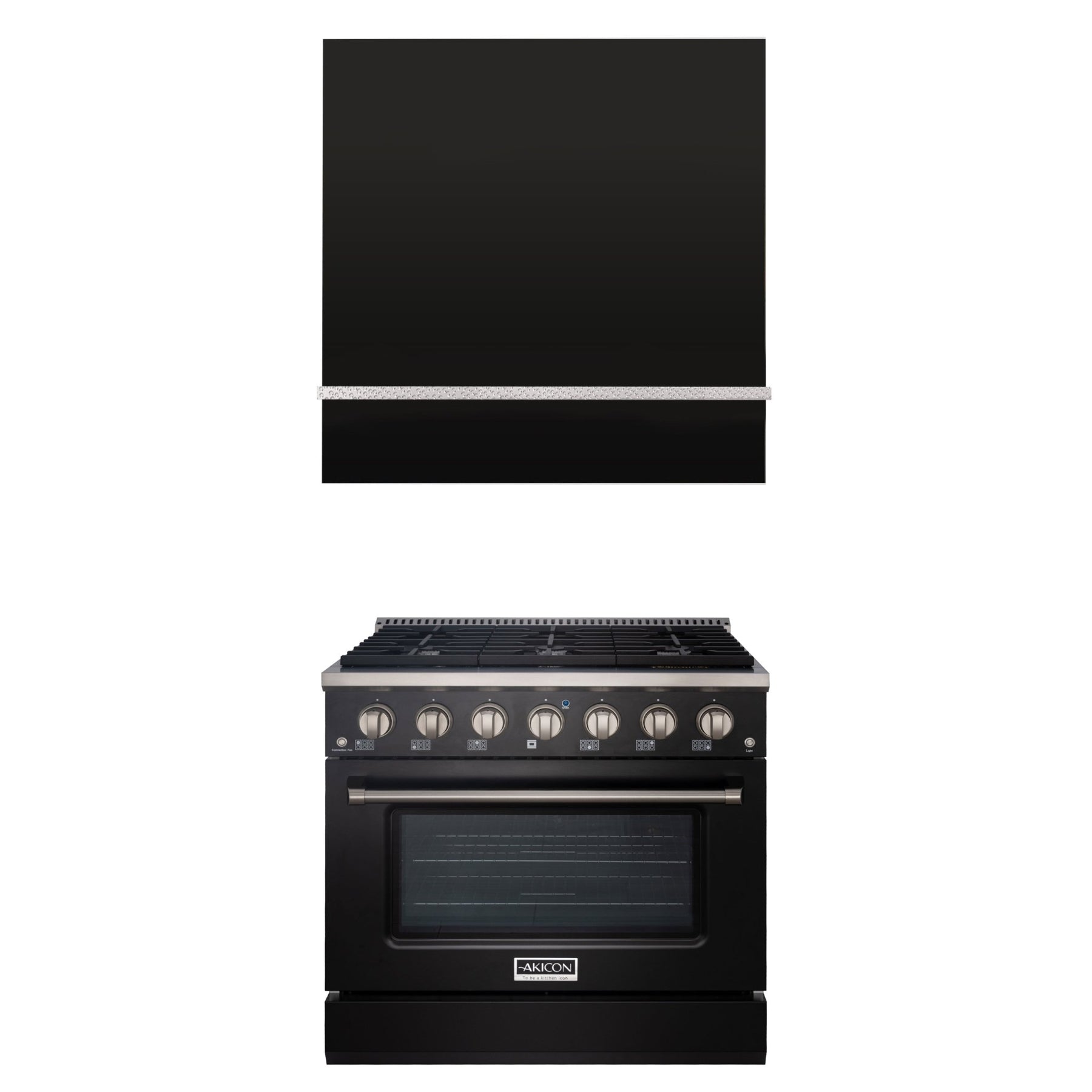 Akicon 36" Stainless Steel Range Hood with 600 CFM Insert & 6-Burner Gas Range Combo – Powerful Ventilation, Convection Oven, Multiple Finishes