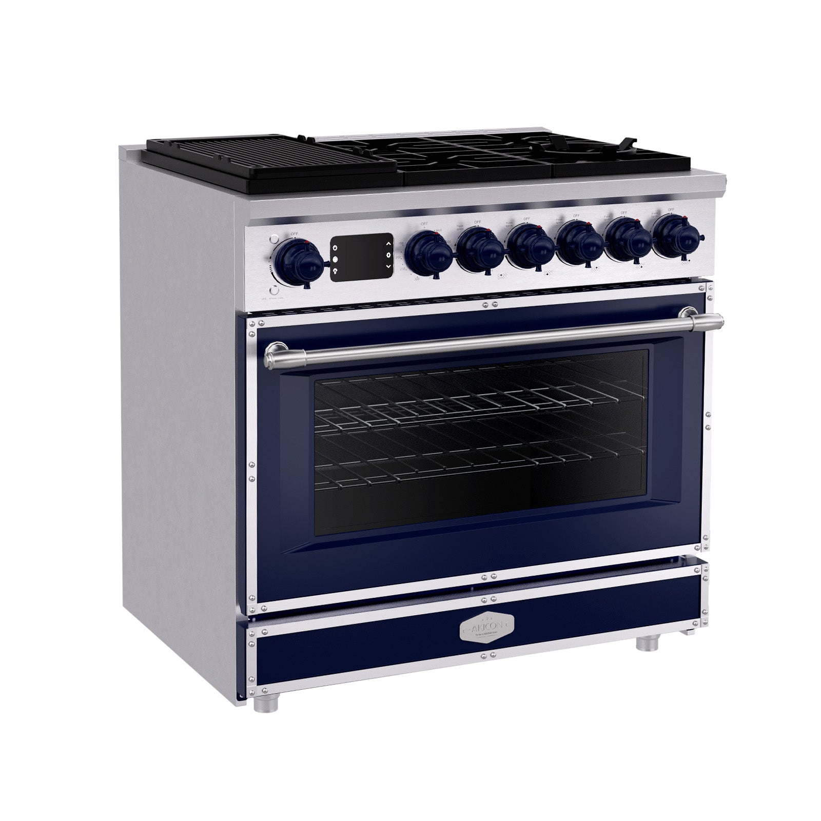 Akicon 36 Inch Freestanding Gas Range with 6 Sealed Burners Cooktop, Rapid Convection Oven, 5.2 Cu.Ft. Large Capacity with Heavy-Duty Cast Iron Grate Cooking Stove, Natural Gas/LP Convertible