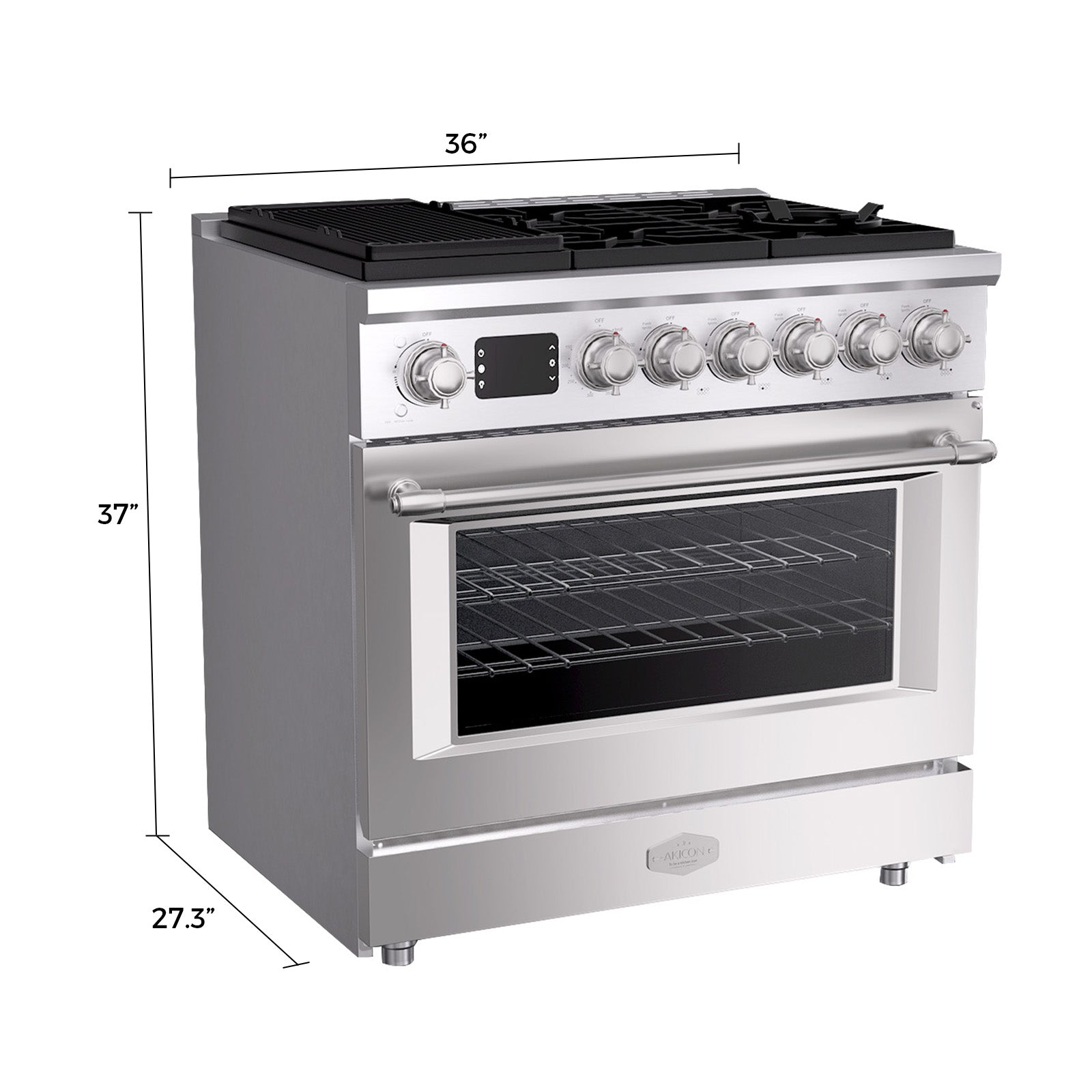 36” Freestanding Gas Range with 6 Sealed Burners Cooktop, Natural Gas/LP Convertible - AK-G36N05A-BS