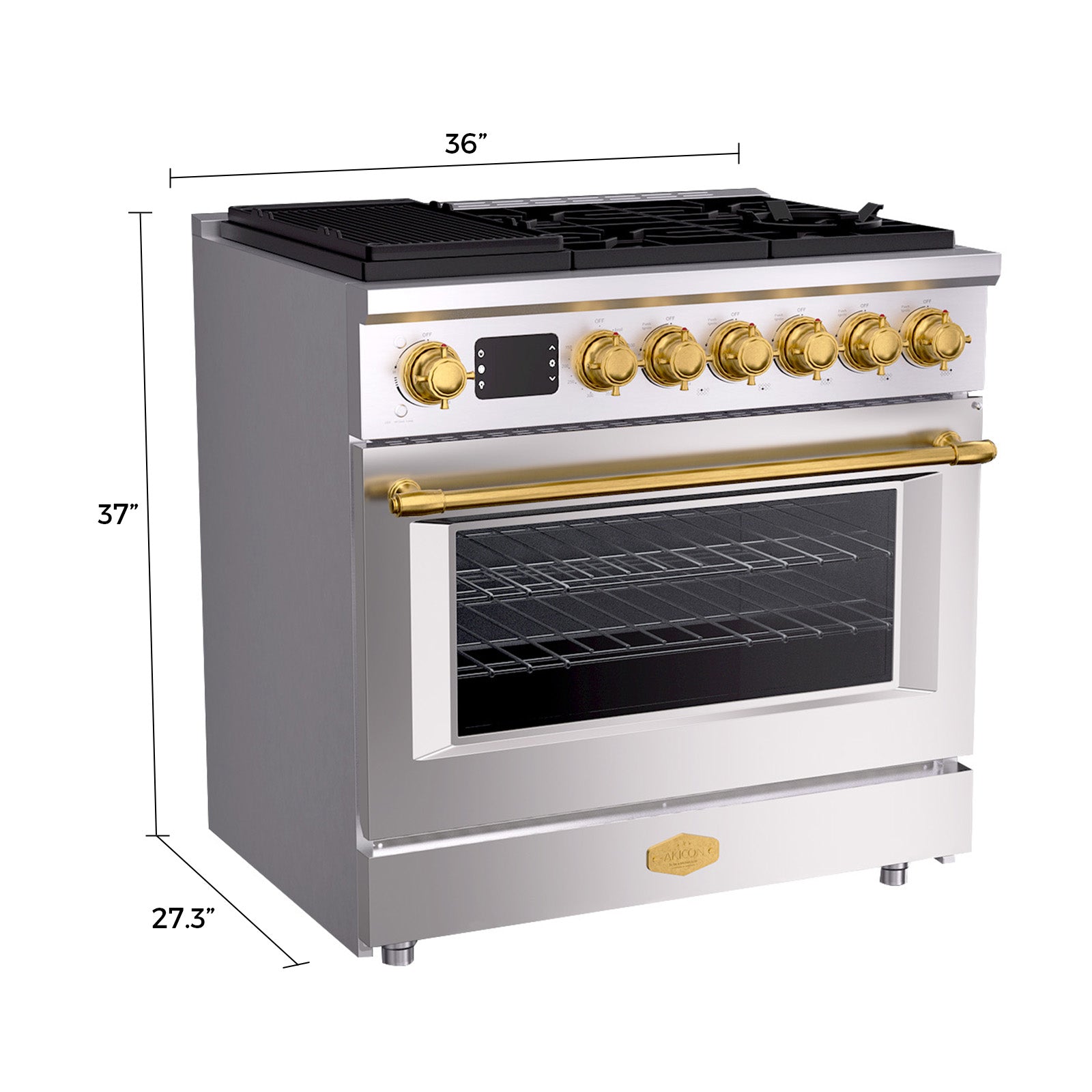 36” Freestanding Gas Range with 6 Sealed Burners Cooktop, Natural Gas/LP Convertible - AK-G36N05A-BS
