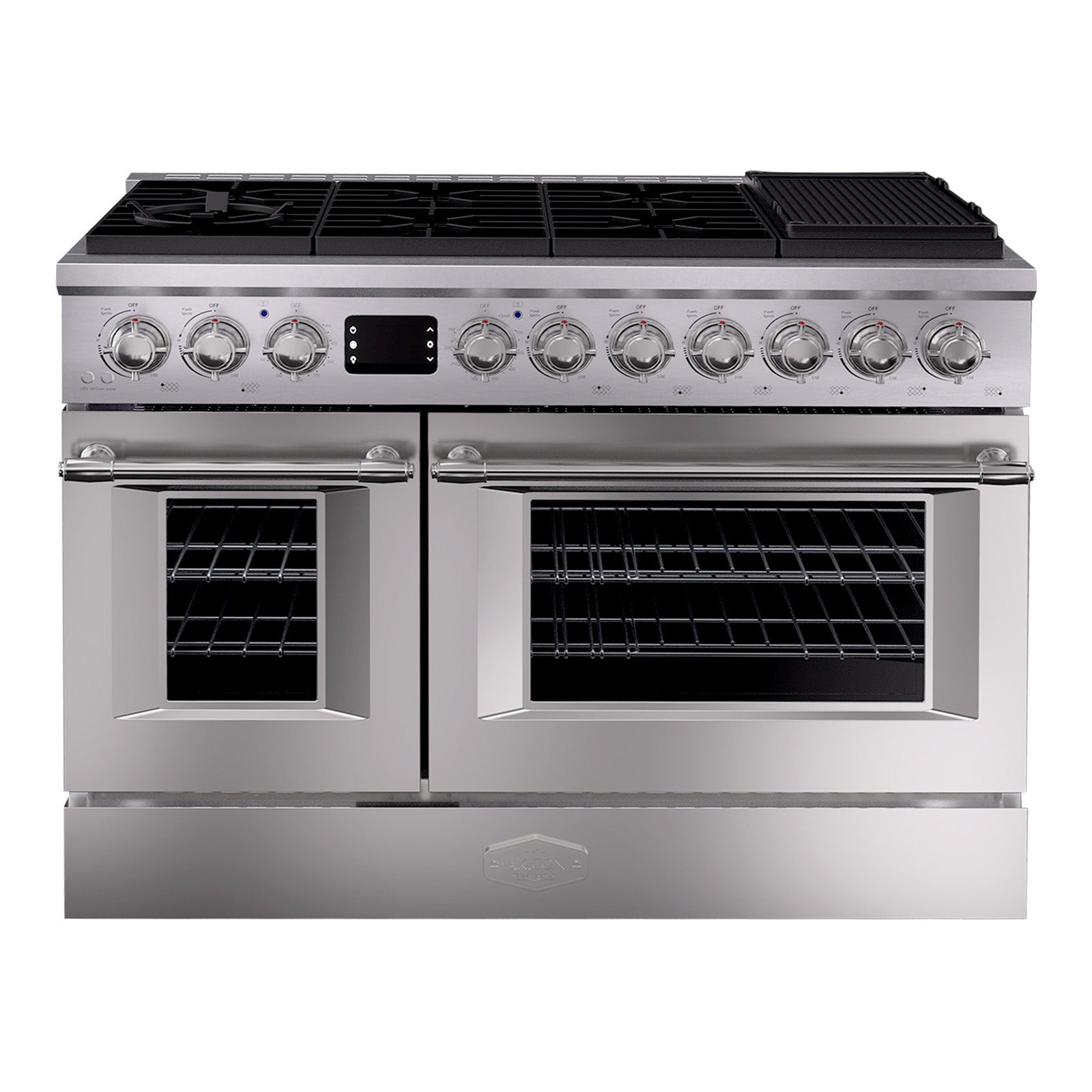48" Freestanding Gas Range with 8 Sealed Burners Cooktop, Rapid Convection Oven, Natural Gas/LP Convertible - AK-G48N05A-BS