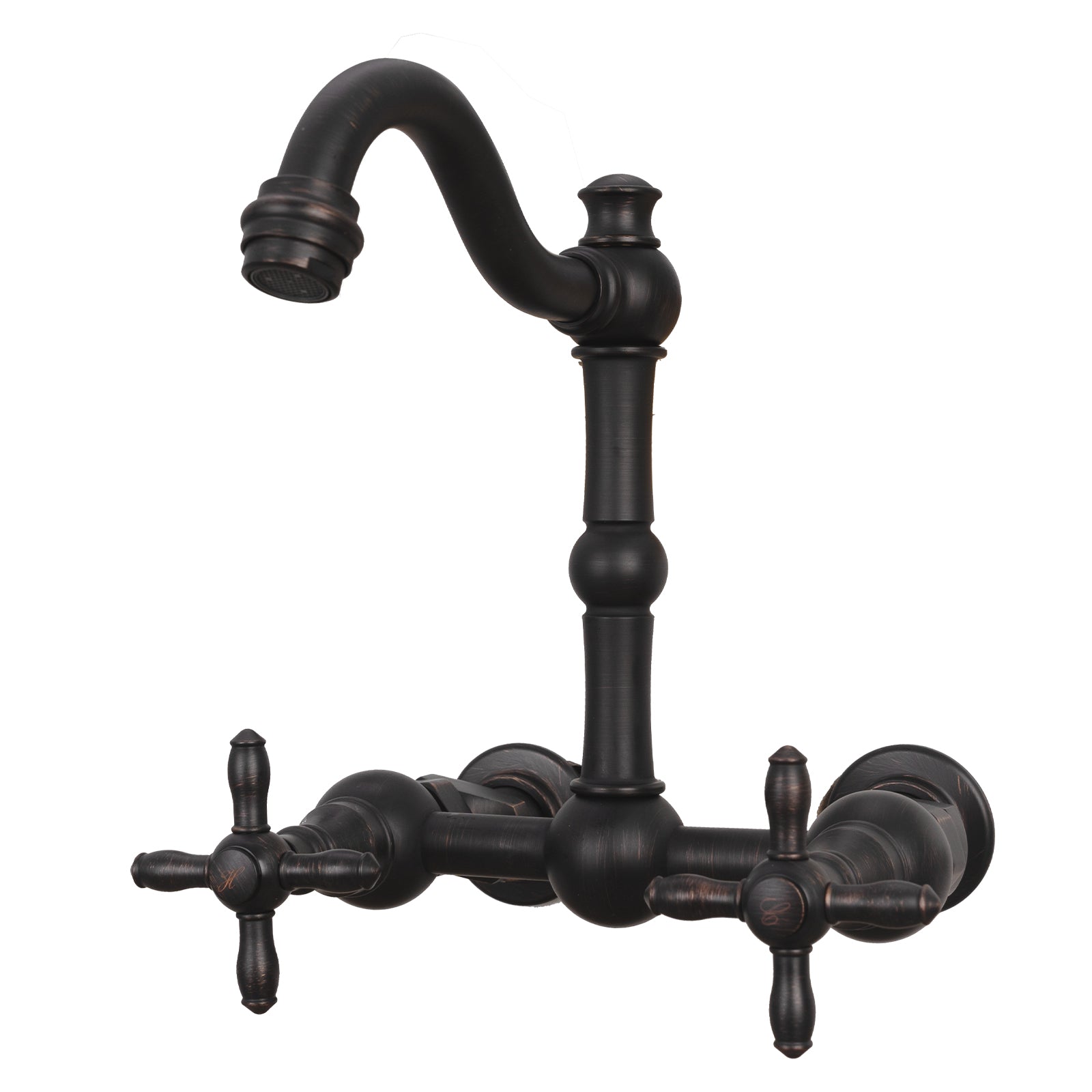 Akicon Bathroom Faucets - Solid Brass Wall Mount Bathroom Sink Faucet with 2 Cross Handles, Copper Bathroom Faucet - AK41718N1-C