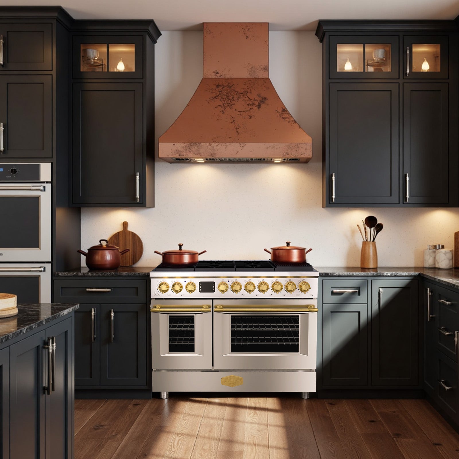 48" Freestanding Gas Range with 8 Sealed Burners Cooktop, Rapid Convection Oven, Natural Gas/LP Convertible - AK-G48N05A-BS