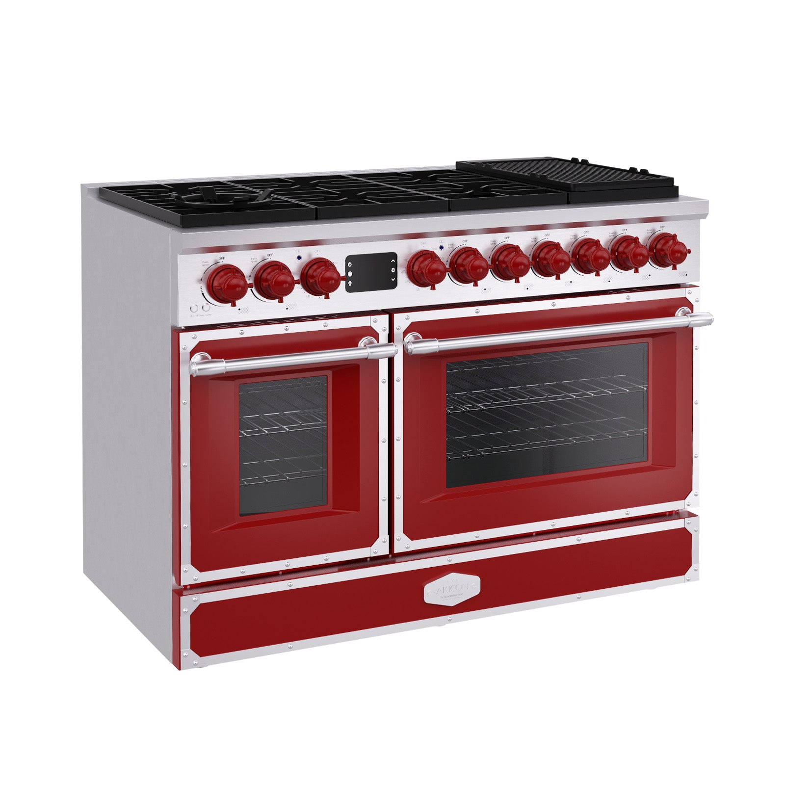 Akicon 48 Inch Freestanding Gas Range with 8 Sealed Burners Cooktop, Rapid Convection Oven, 6.7 Cu.Ft. Dual Zone Capacity with Heavy-Duty Cast Iron Grate Cooking Stove, Natural Gas/LP Convertible