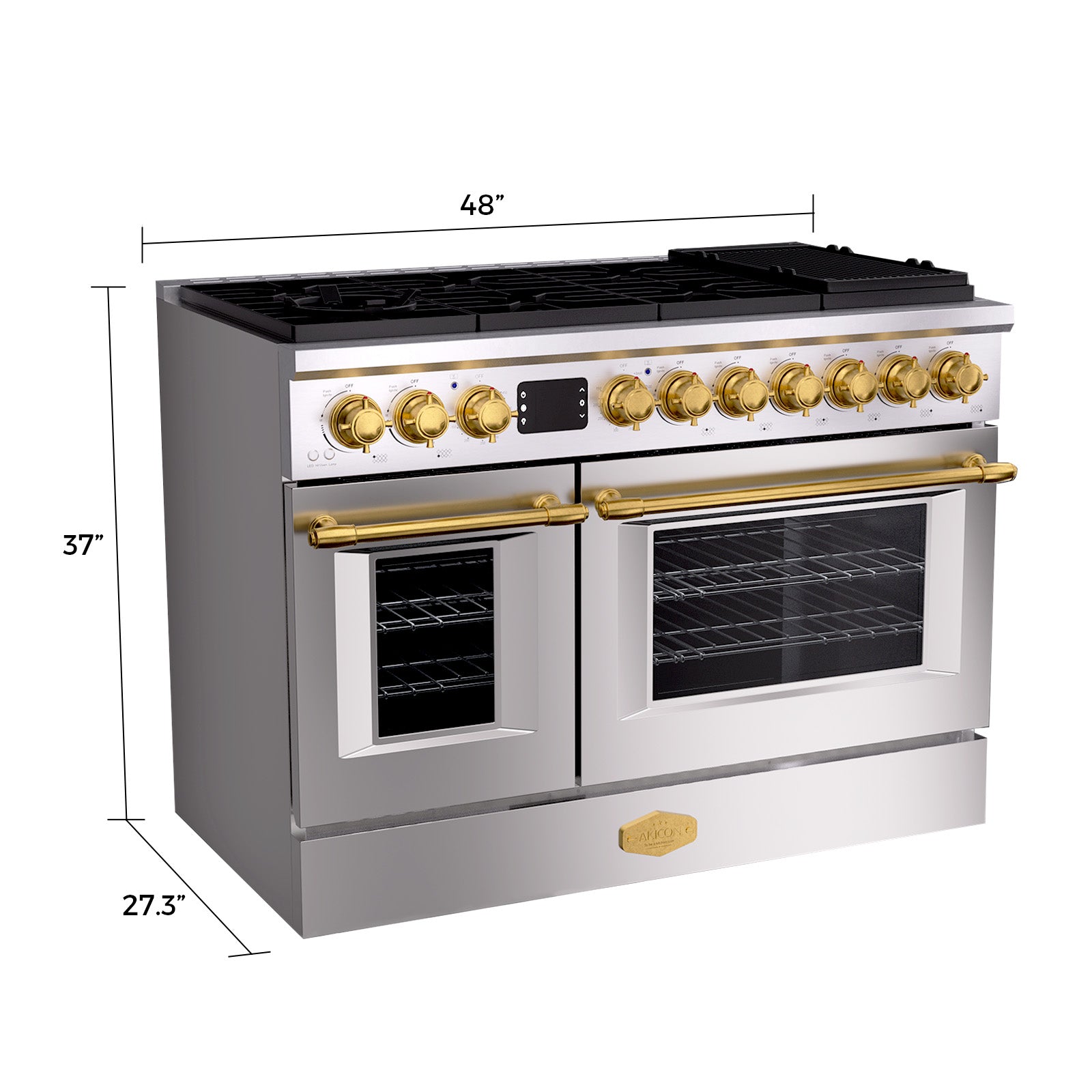 48" Freestanding Gas Range with 8 Sealed Burners Cooktop, Rapid Convection Oven, Natural Gas/LP Convertible - AK-G48N05A-BS