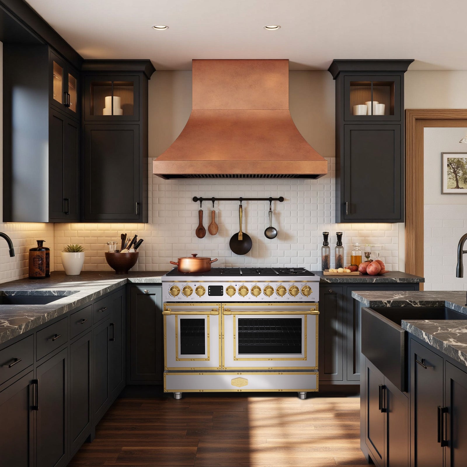 48“ Freestanding Custom Gas Range with 8 Sealed Burners Cooktop, Rapid Convection Oven, Natural Gas/LP Convertible - AK-G48N05A-2