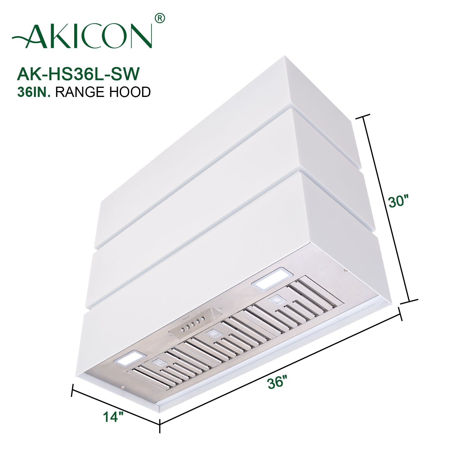 Akicon 36" Stainless Steel Wall Mount Range Hood, 3 Stacks Kitchen Hood with 600 CFM Vent Motor- AK-HS36L