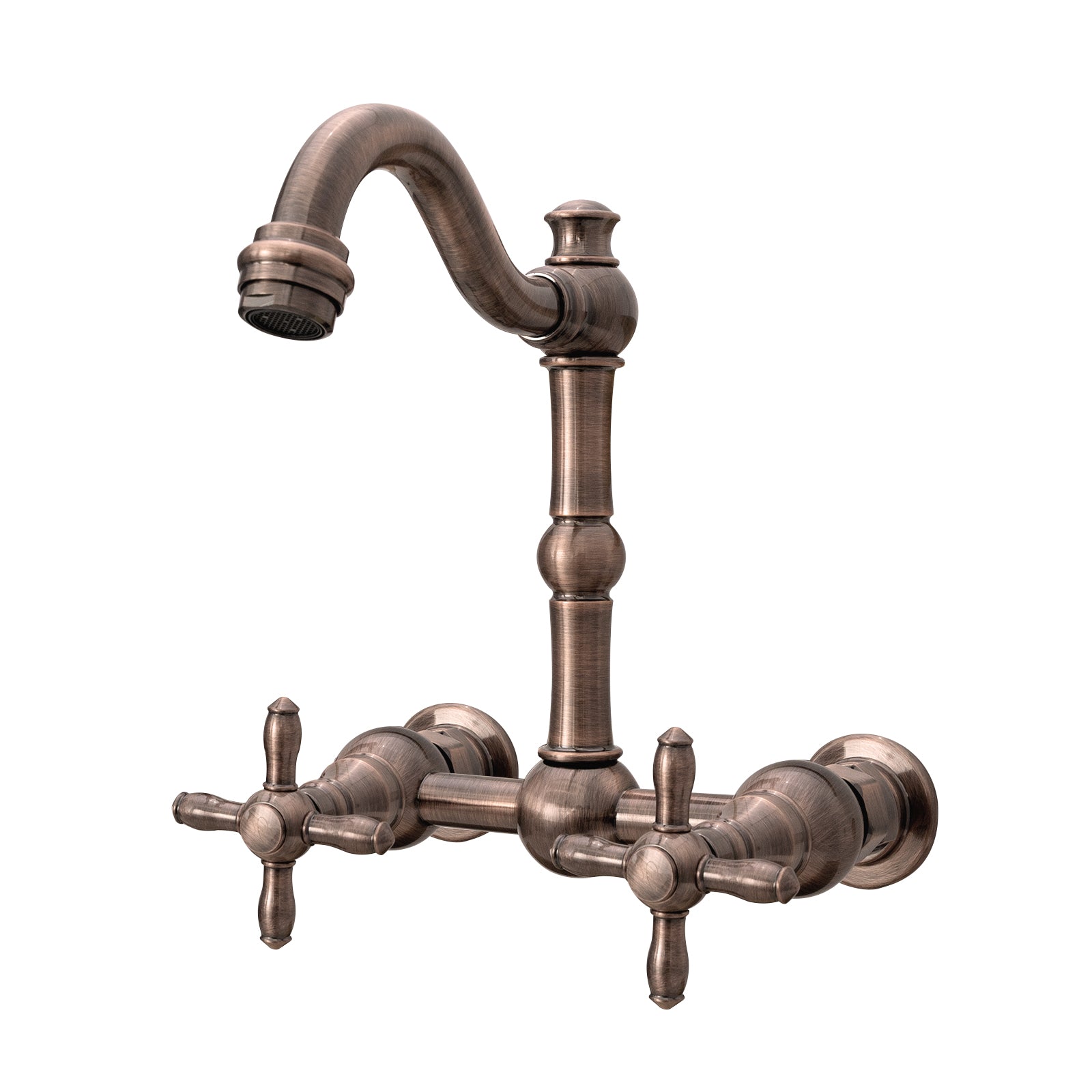 Akicon Bathroom Faucets - Solid Brass Wall Mount Bathroom Sink Faucet with 2 Cross Handles, Copper Bathroom Faucet - AK41718N1-C