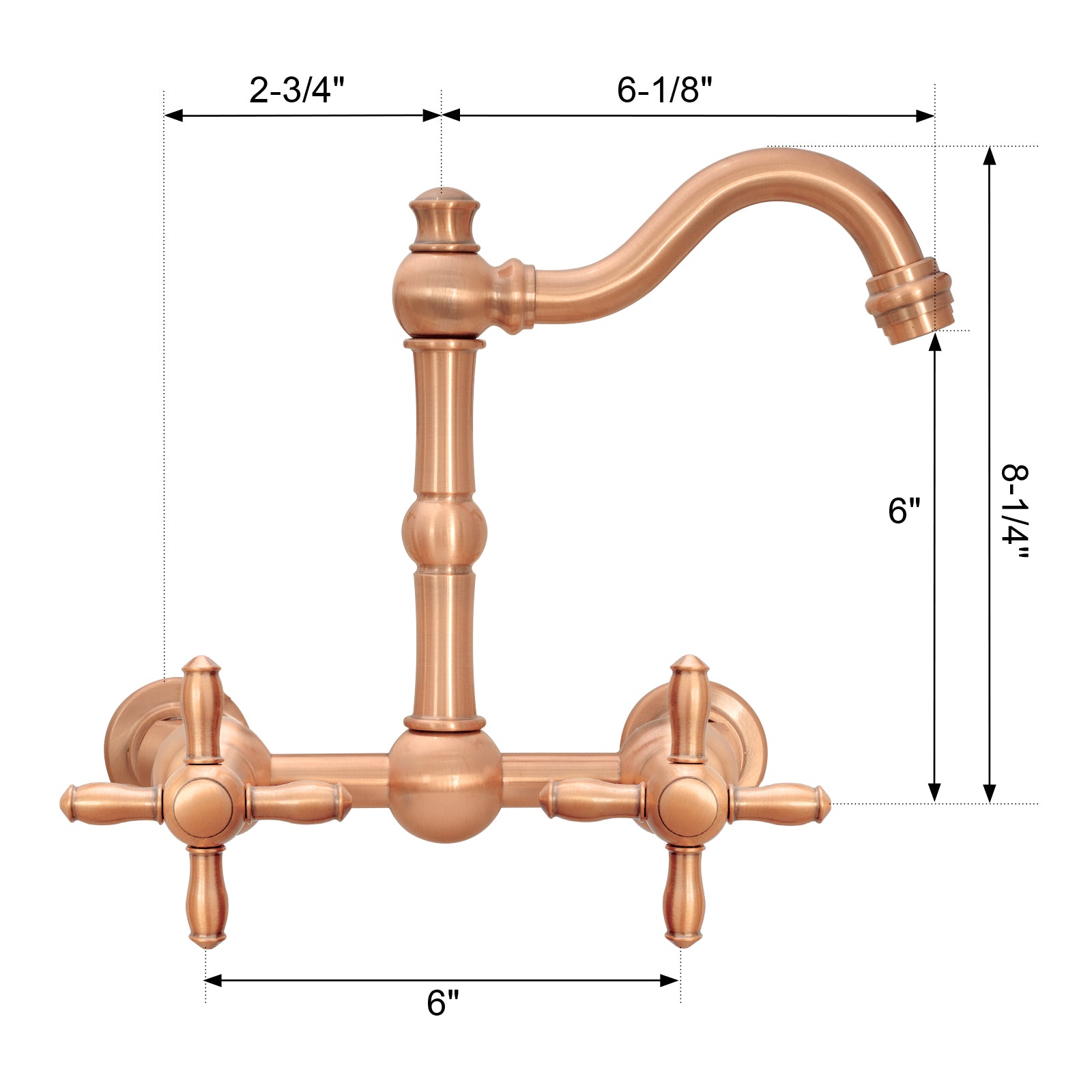 Akicon Bathroom Faucets - Solid Brass Wall Mount Bathroom Sink Faucet with 2 Cross Handles, Copper Bathroom Faucet - AK41718N1-C