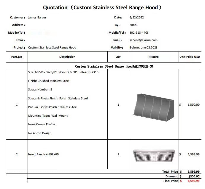 Akicon Custom Handcrafted Stainless Steel Range Hood with Insert Fan - AKH796BE-S