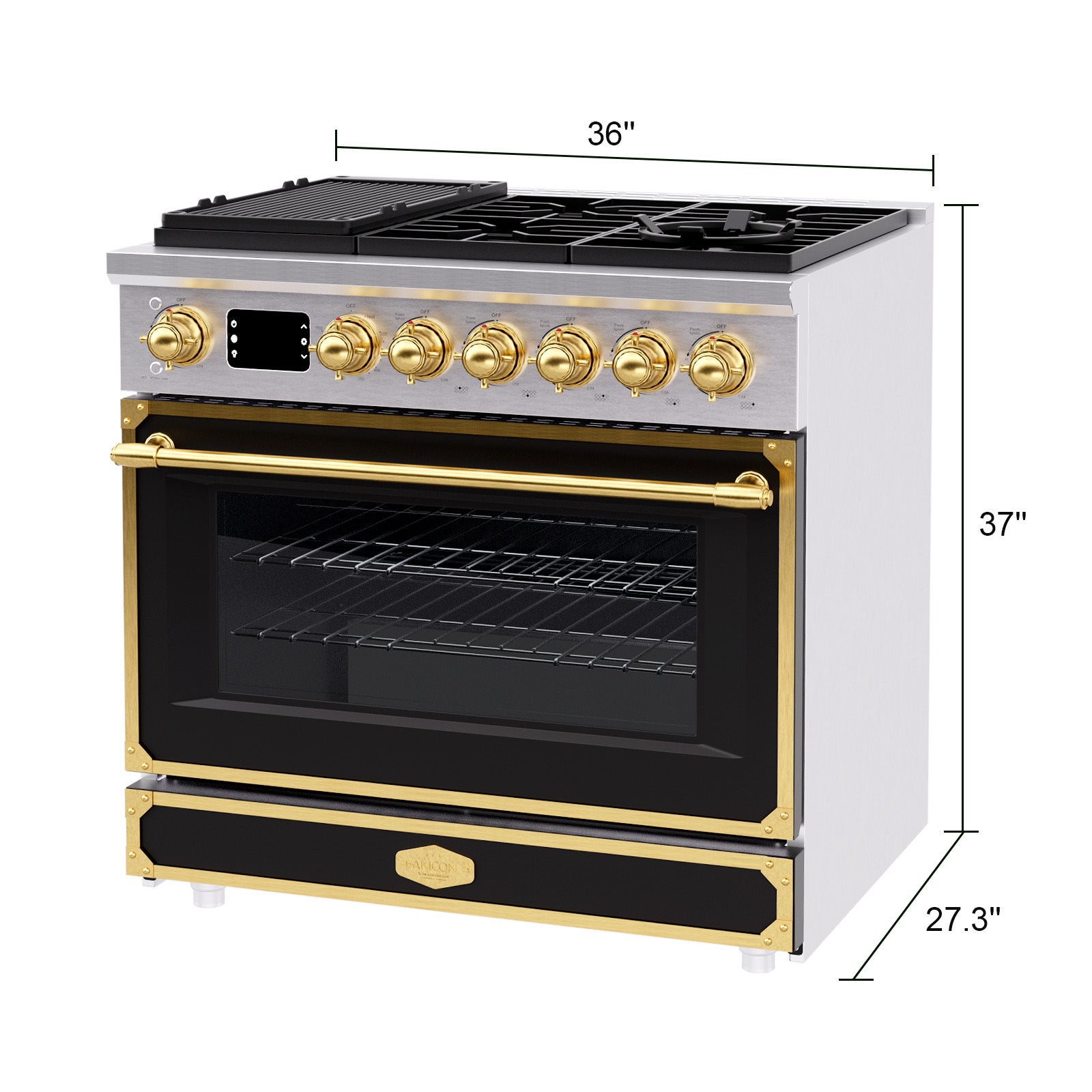 Akicon 36 Inch Freestanding Gas Range with 6 Sealed Burners Cooktop, Rapid Convection Oven, 5.2 Cu.Ft. Large Capacity with Heavy-Duty Cast Iron Grate Cooking Stove, Natural Gas/LP Convertible