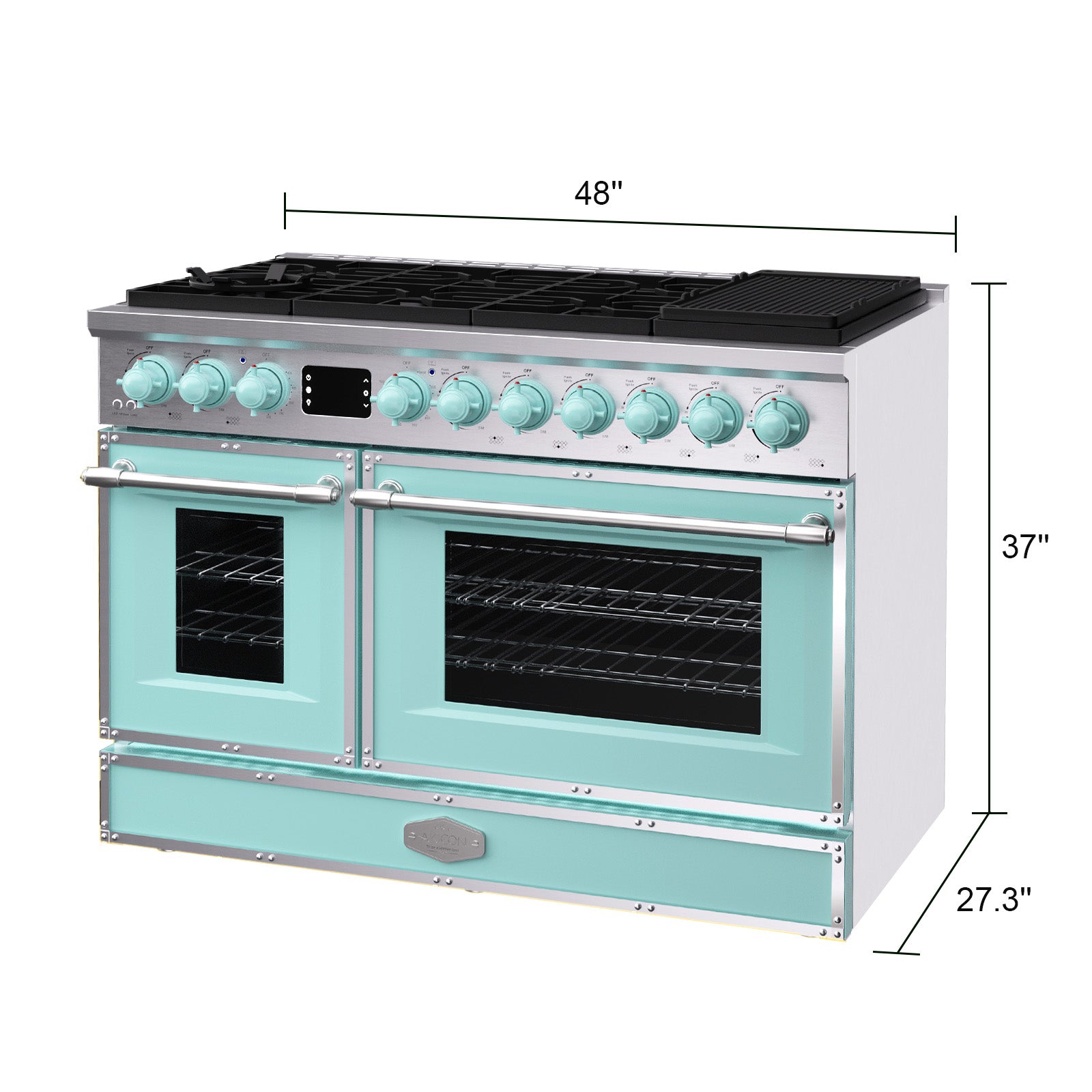48“ Freestanding Custom Gas Range with 8 Sealed Burners Cooktop, Rapid Convection Oven, Natural Gas/LP Convertible - AK-G48N05A-B1