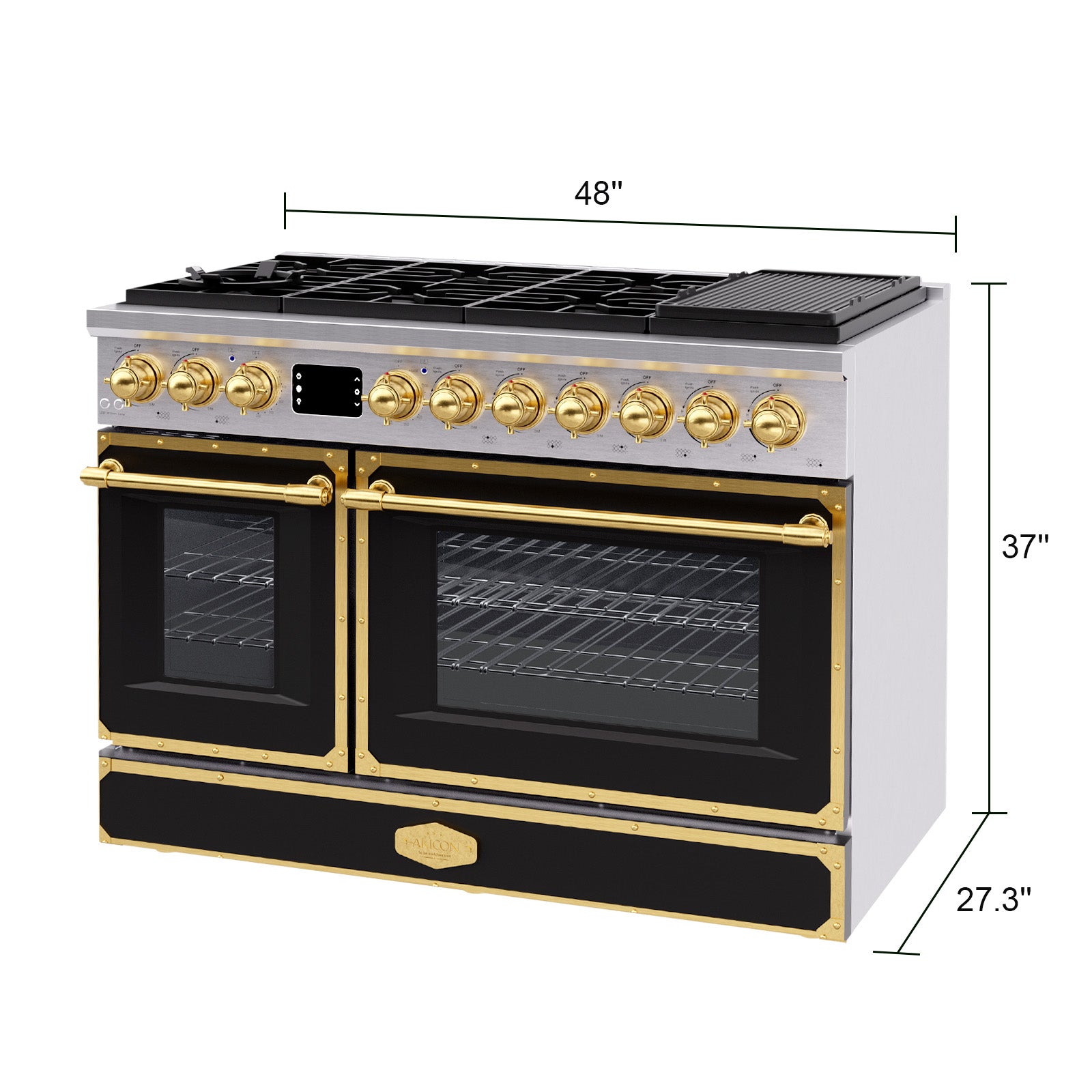 Akicon 48 Inch Freestanding Gas Range with 8 Sealed Burners Cooktop, Rapid Convection Oven, 6.7 Cu.Ft. Dual Zone Capacity with Heavy-Duty Cast Iron Grate Cooking Stove, Natural Gas/LP Convertible