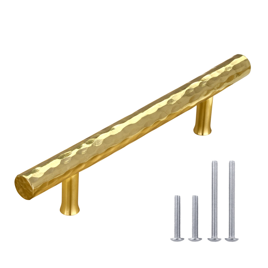 Akicon Hammered Polished Gold Kitchen Cabinet Handles 100% Solid Brass