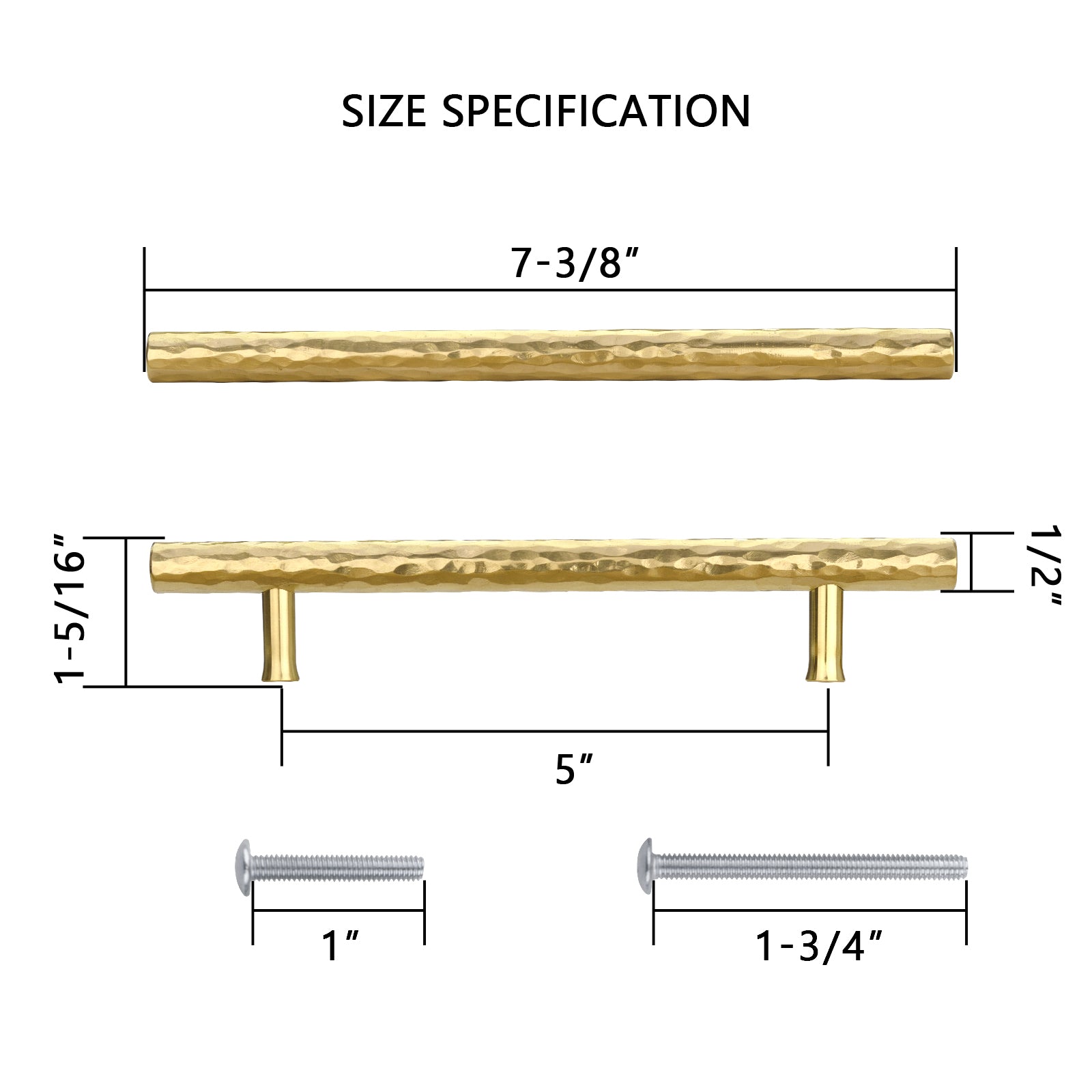 Akicon 5 Inch Hole Center Hammered Polished Gold Kitchen Cabinet Handles 100% Solid Brass Drawer Pulls AK01932A-PB