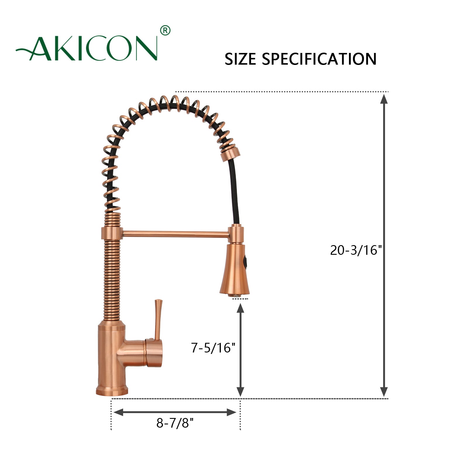 Copper Pre-Rinse Spring Kitchen Faucet, Single Level Solid Brass Kitchen Sink Faucets with Pull Down Sprayer - AK96565C