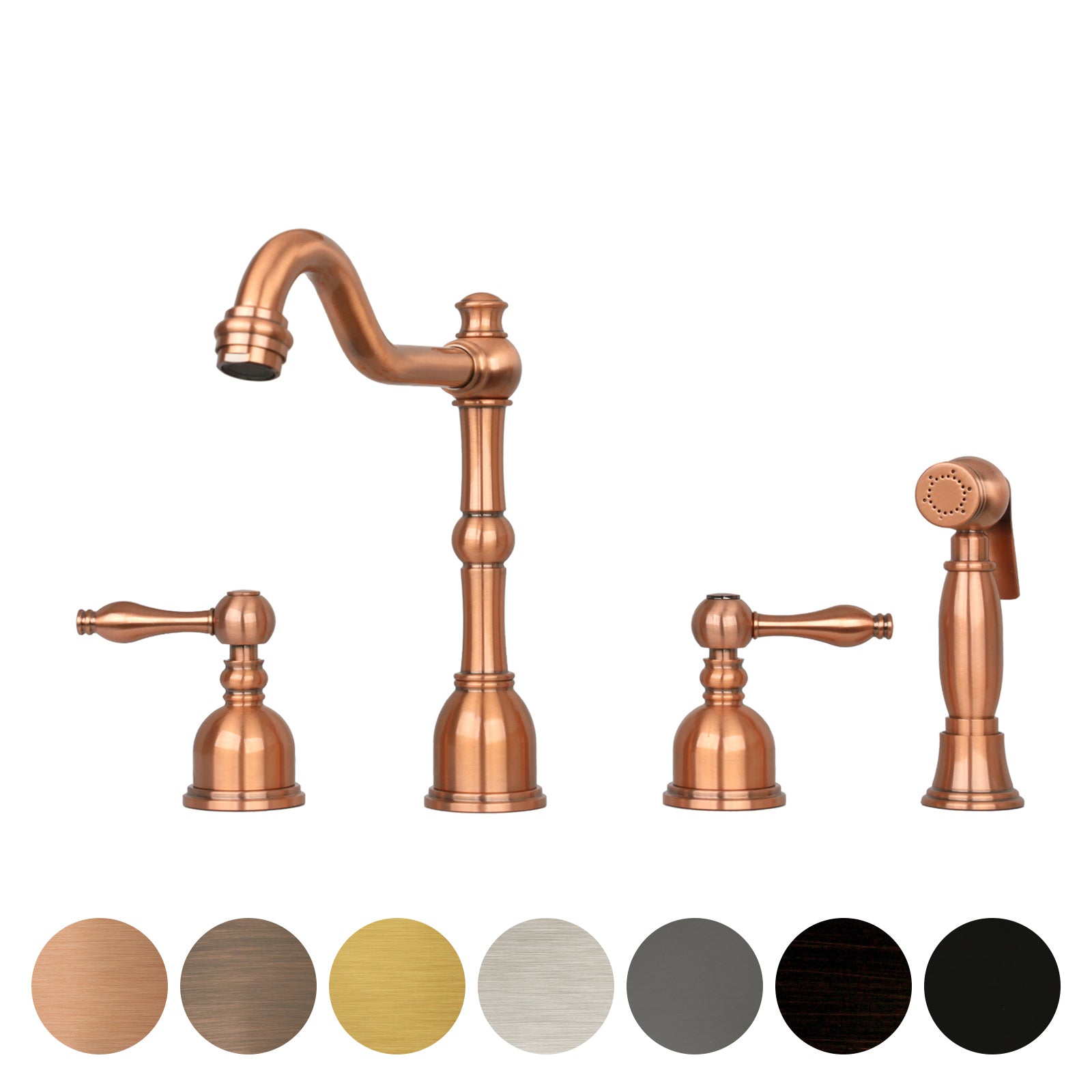TwoHandles Copper Widespread Kitchen Faucet with Side Sprayer AK968