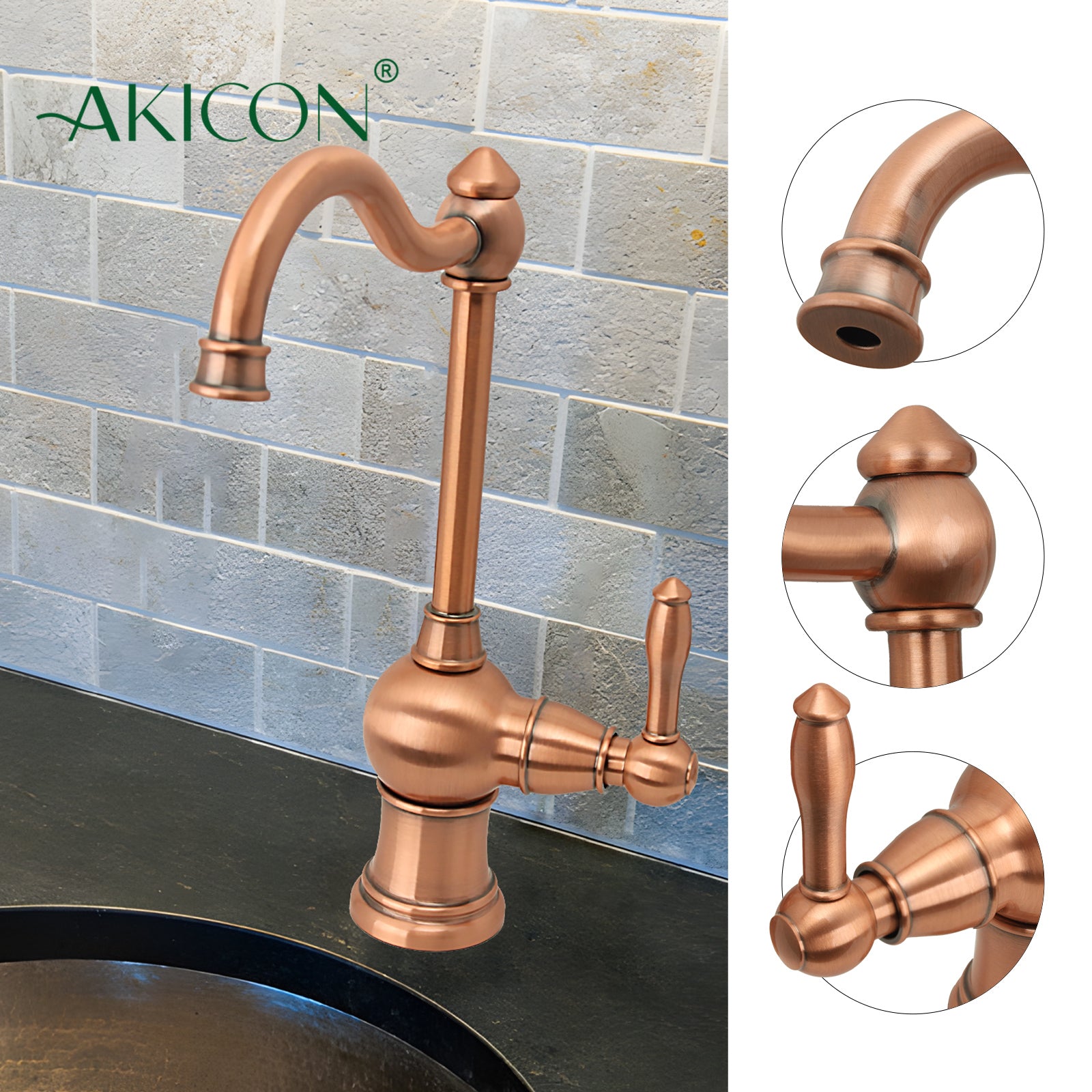 One-Handle Copper Drinking Water Filter Faucet for Instant Hot Water Tank Dispenser & Filtration System - AK97718A1-C