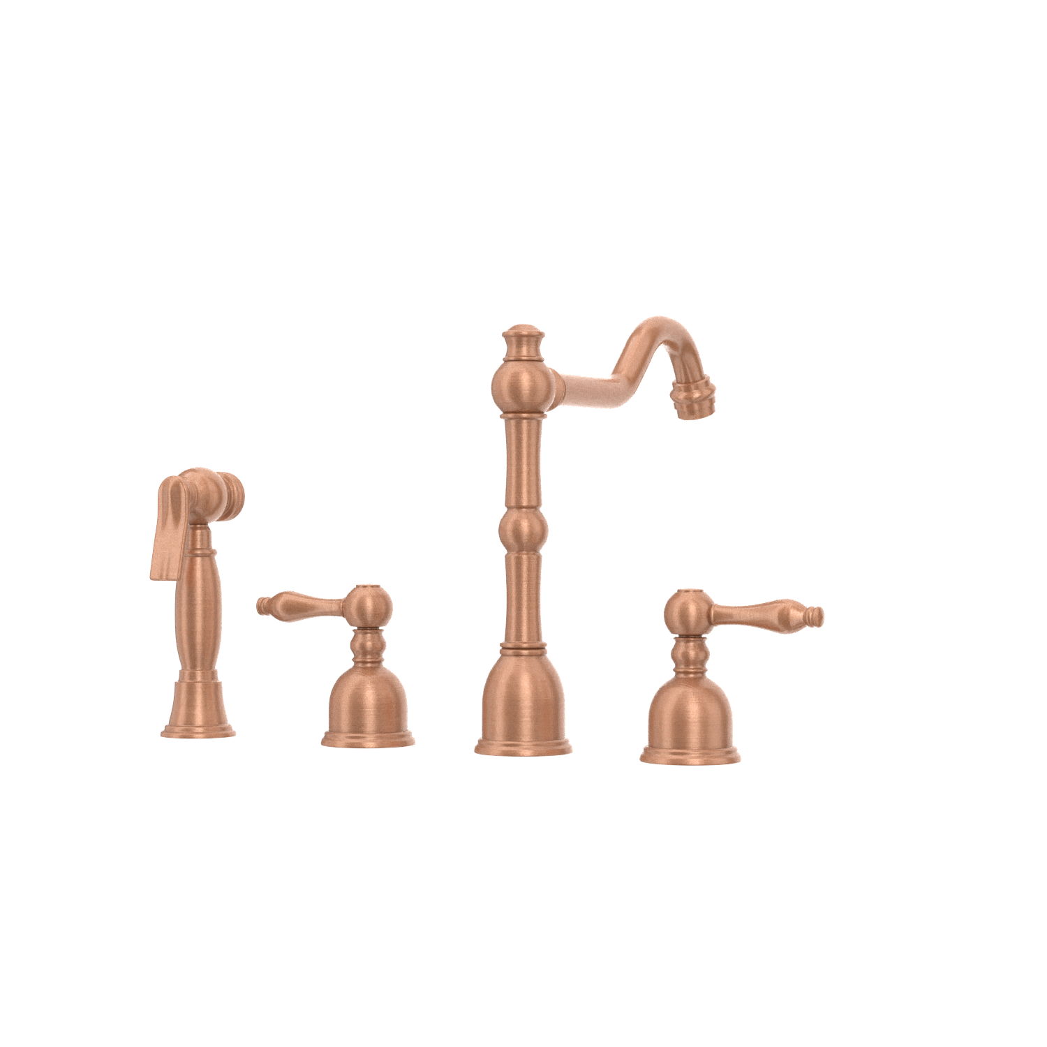 Two-Handles Copper Widespread Kitchen Faucet with Side Sprayer - AK96818C