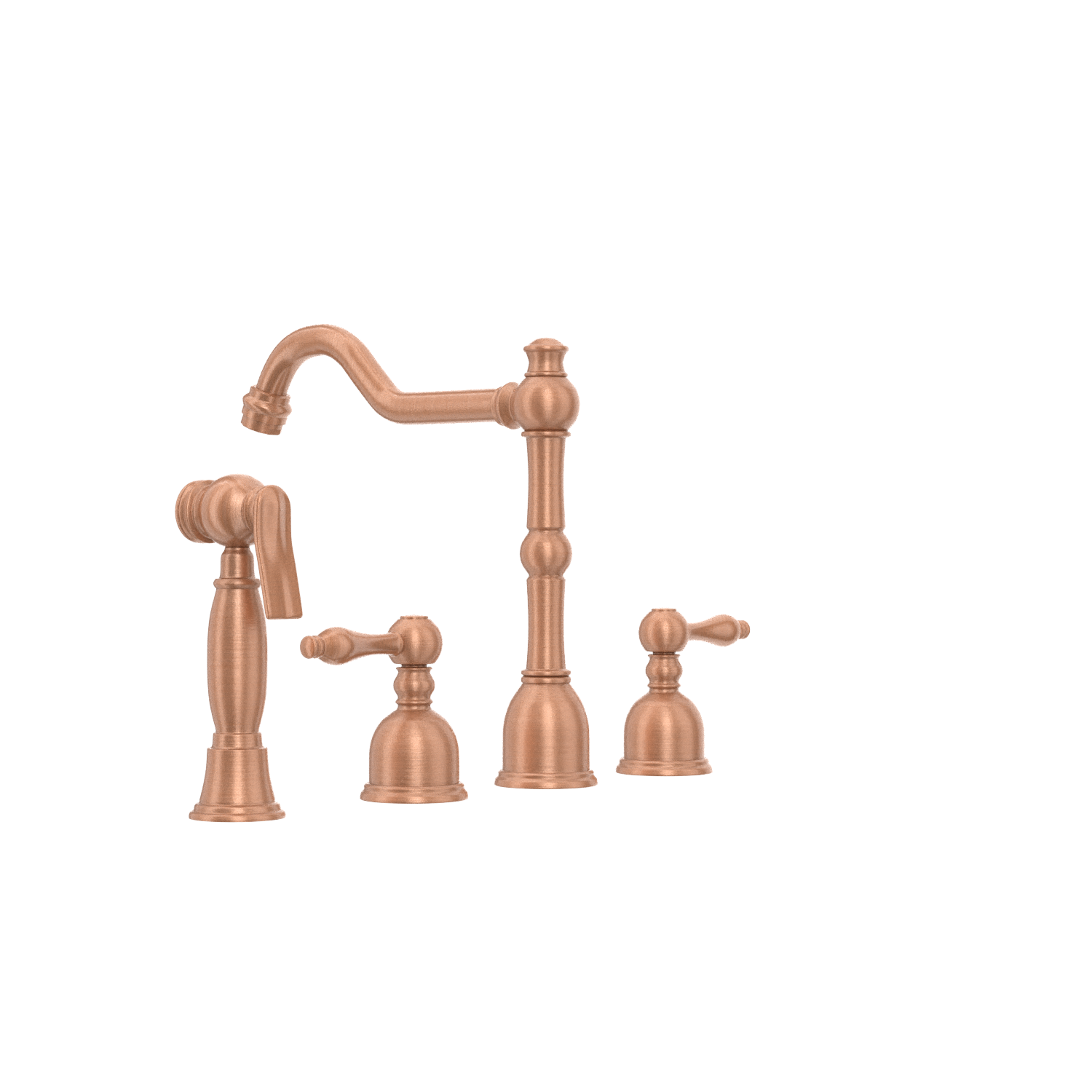 Two-Handles Copper Widespread Kitchen Faucet with Side Sprayer - AK96818C
