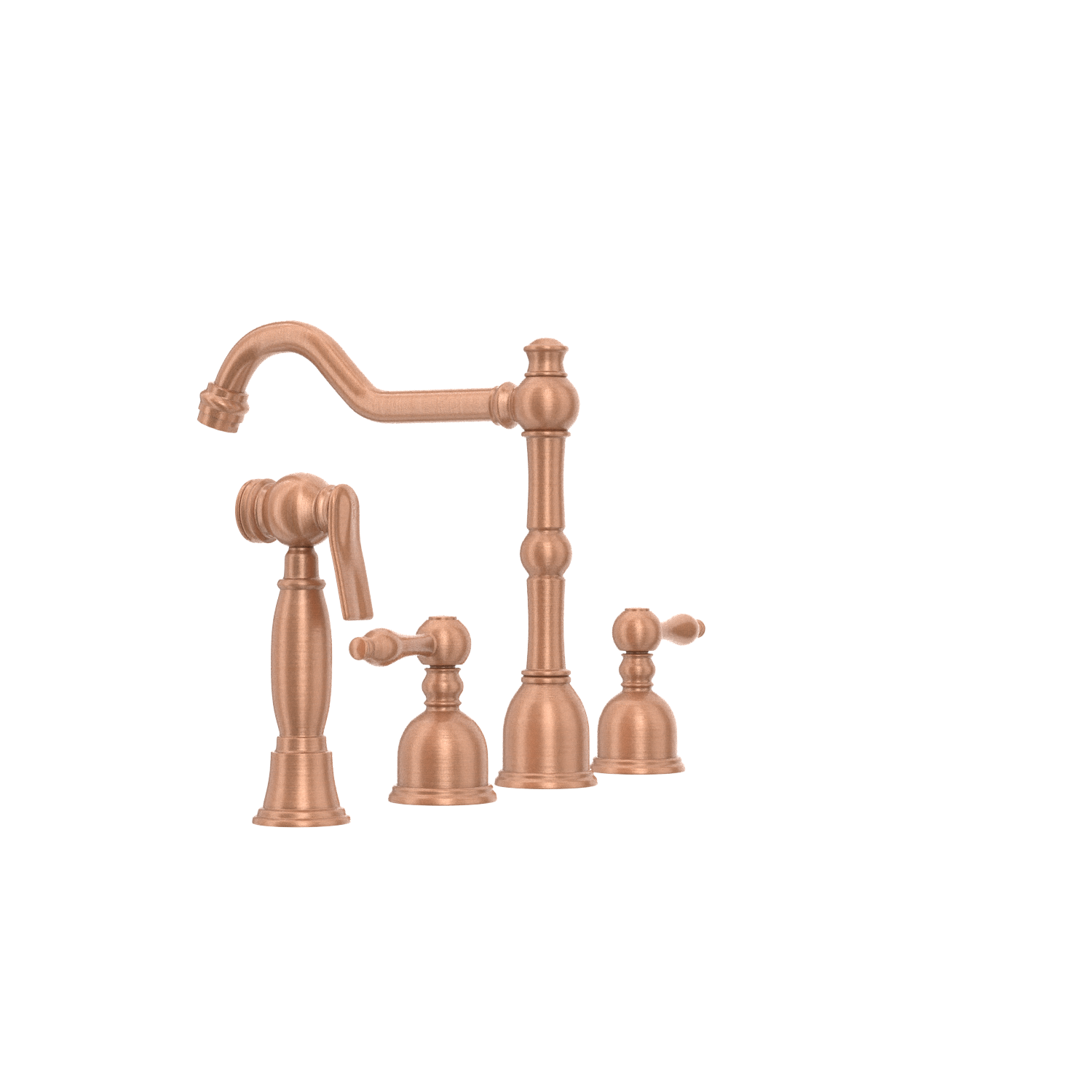 Two-Handles Copper Widespread Kitchen Faucet with Side Sprayer - AK96818C