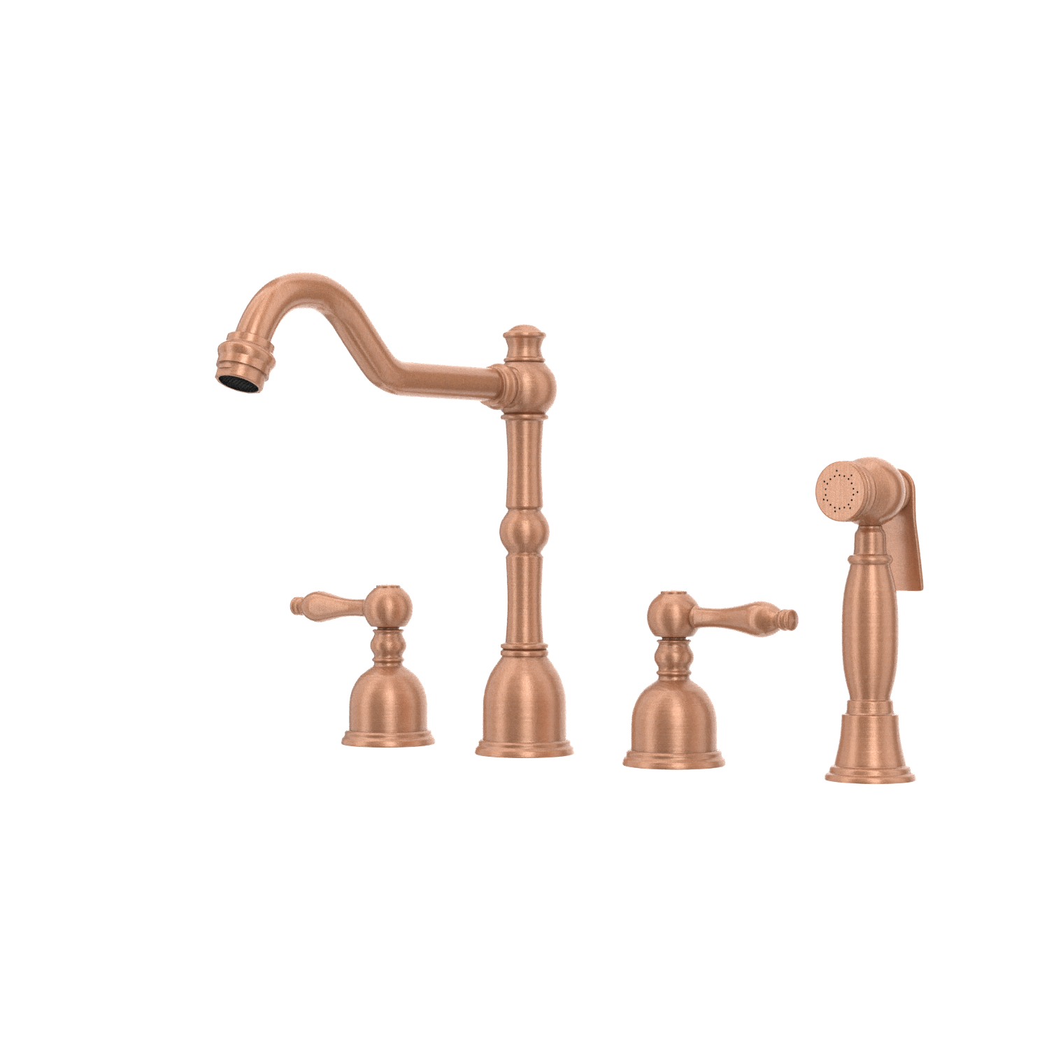 Two-Handles Copper Widespread Kitchen Faucet with Side Sprayer - AK96818C
