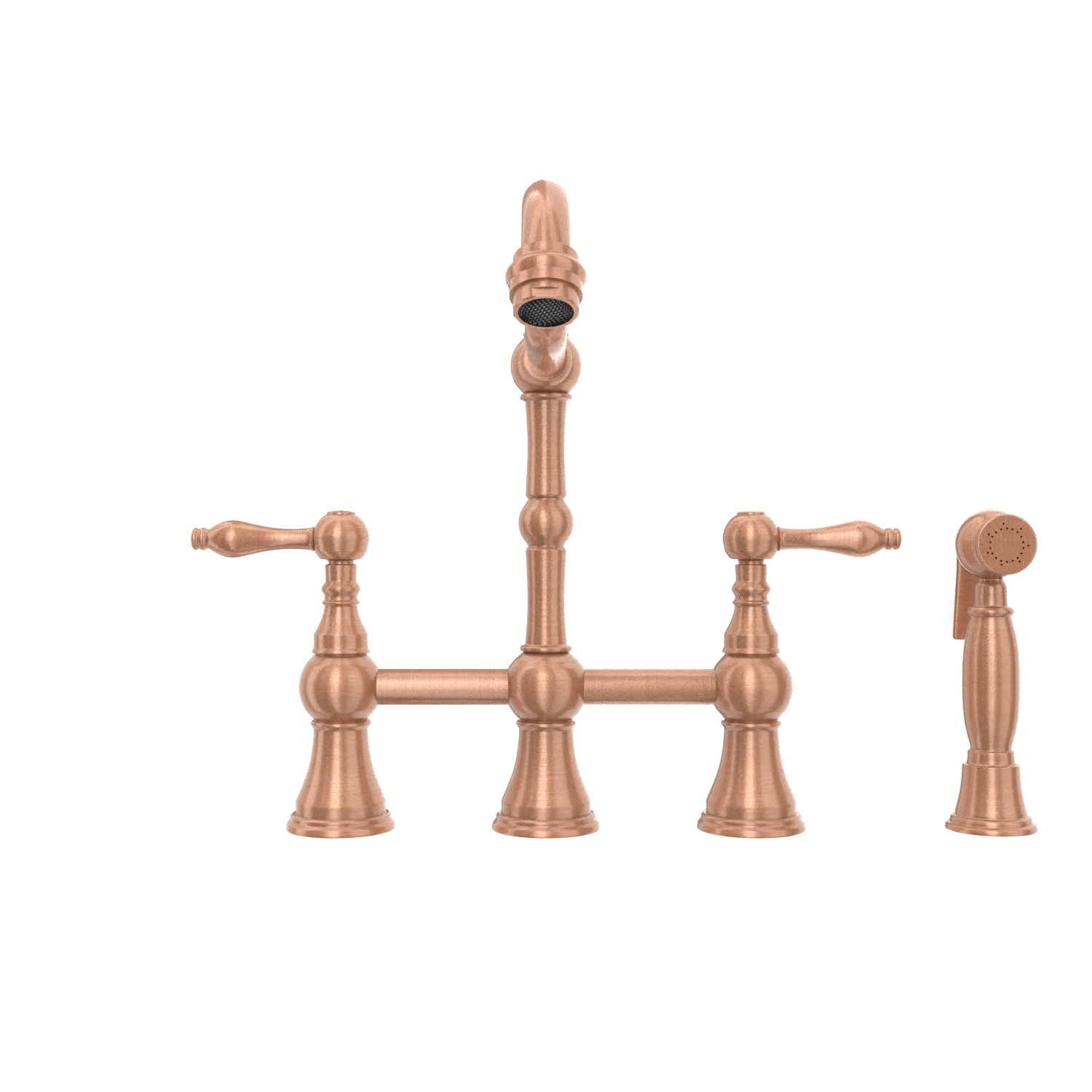 Two-Handles Copper Bridge Kitchen Faucet with Side Sprayer - AK96718C