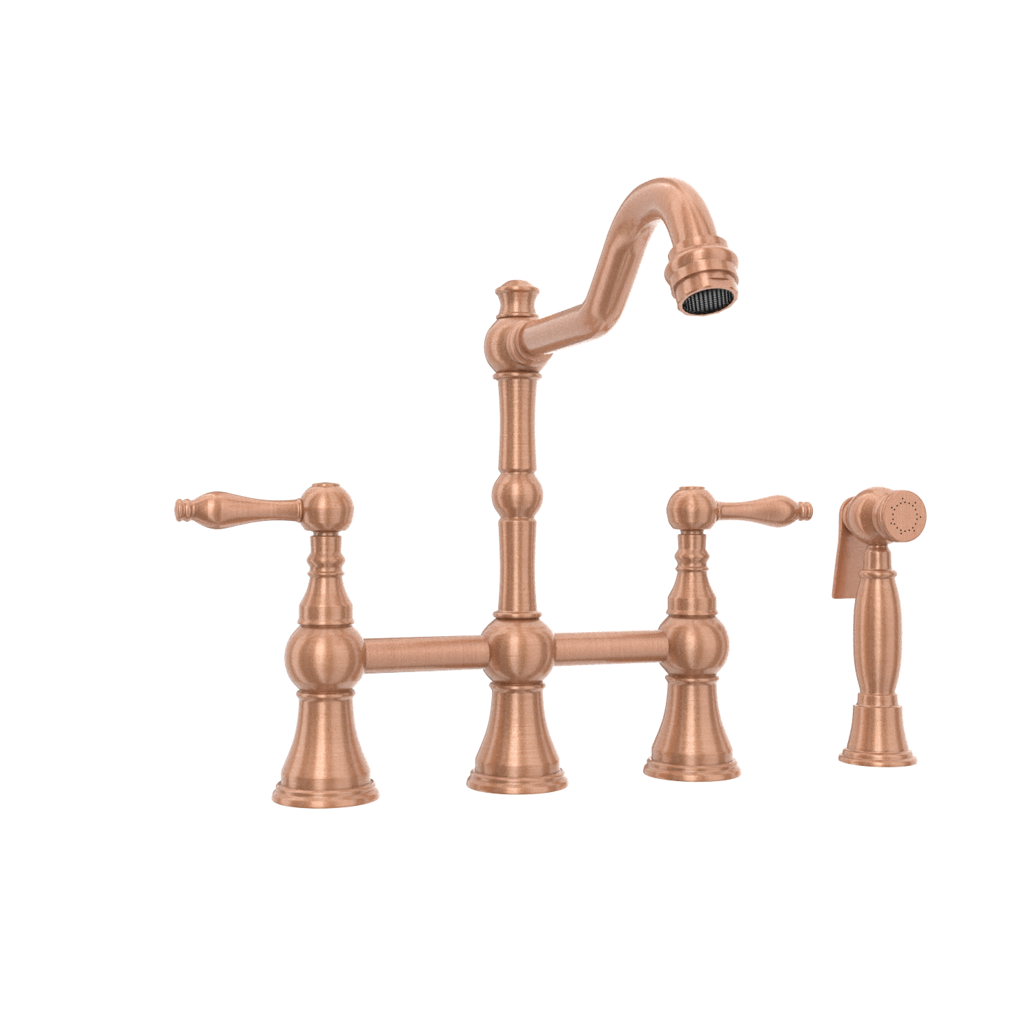 Two-Handles Copper Bridge Kitchen Faucet with Side Sprayer - AK96718C
