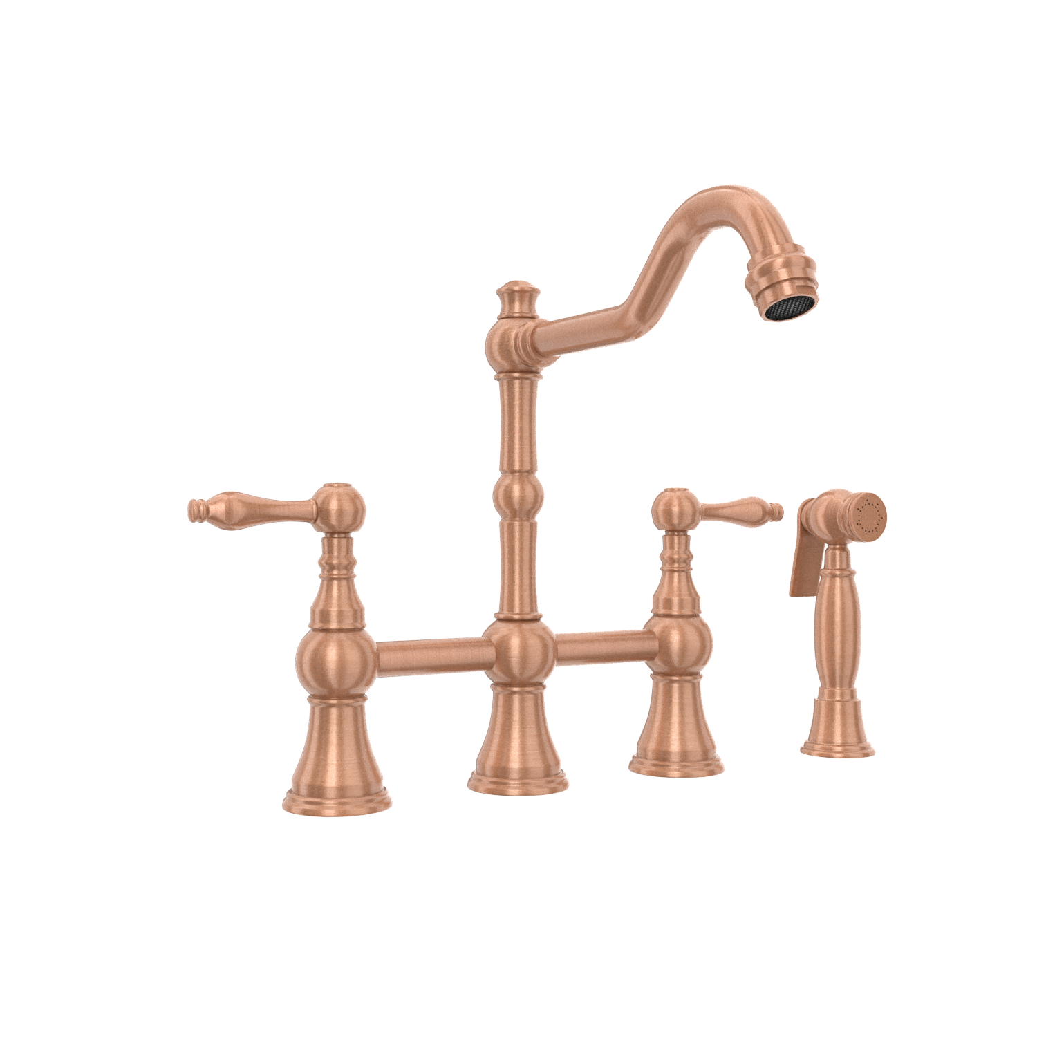 Two-Handles Copper Bridge Kitchen Faucet with Side Sprayer - AK96718C