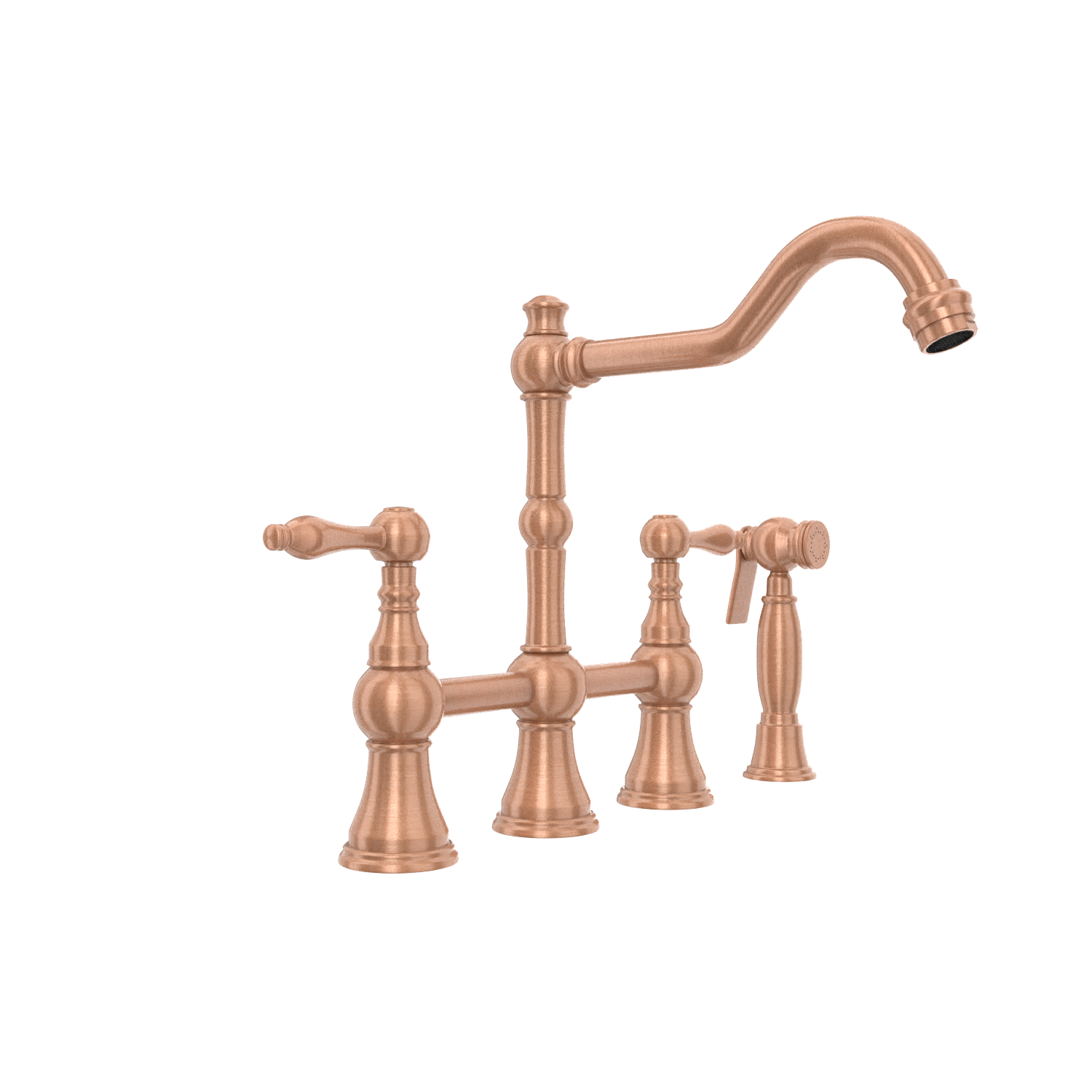 Two-Handles Copper Bridge Kitchen Faucet with Side Sprayer - AK96718C