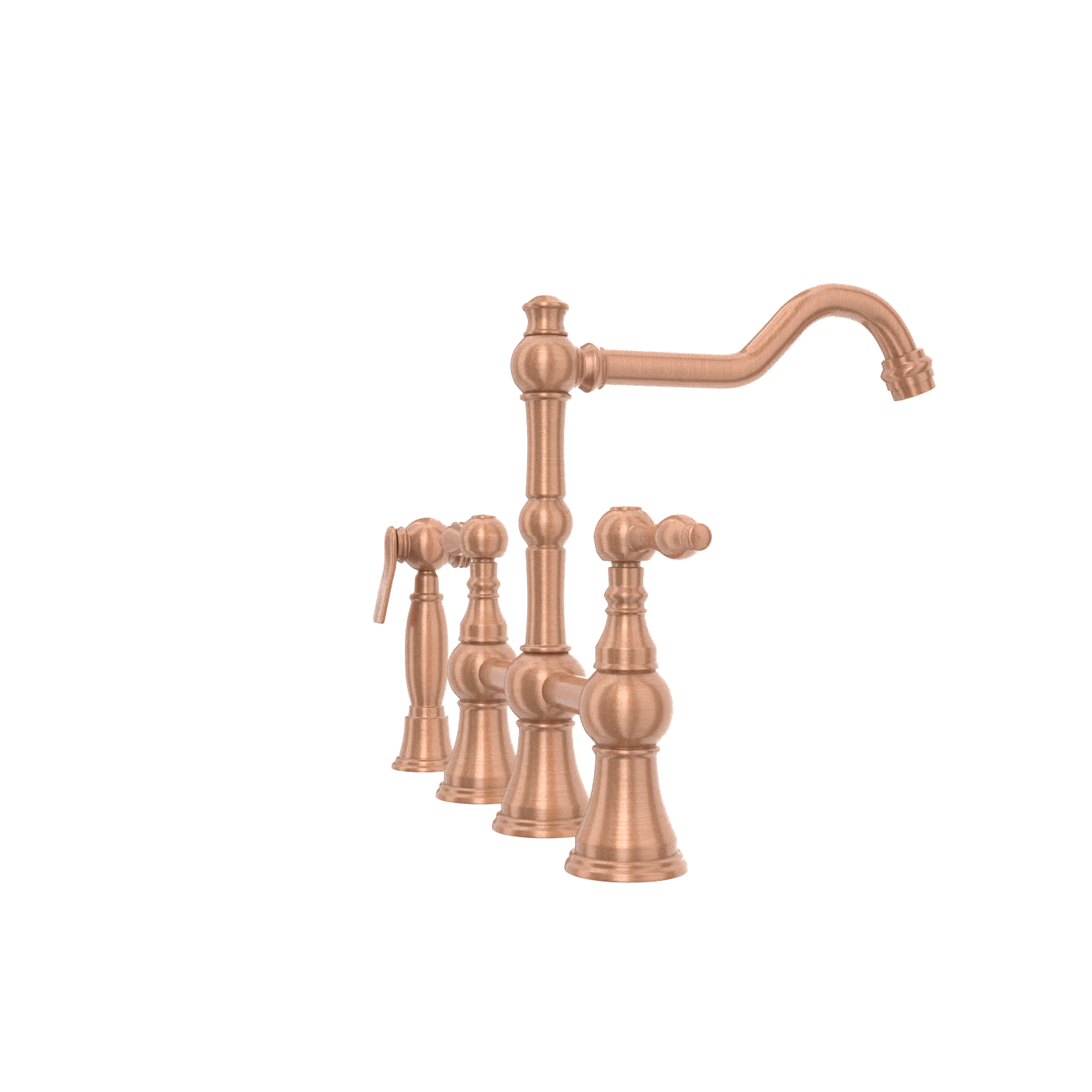 Two-Handles Copper Bridge Kitchen Faucet with Side Sprayer - AK96718C
