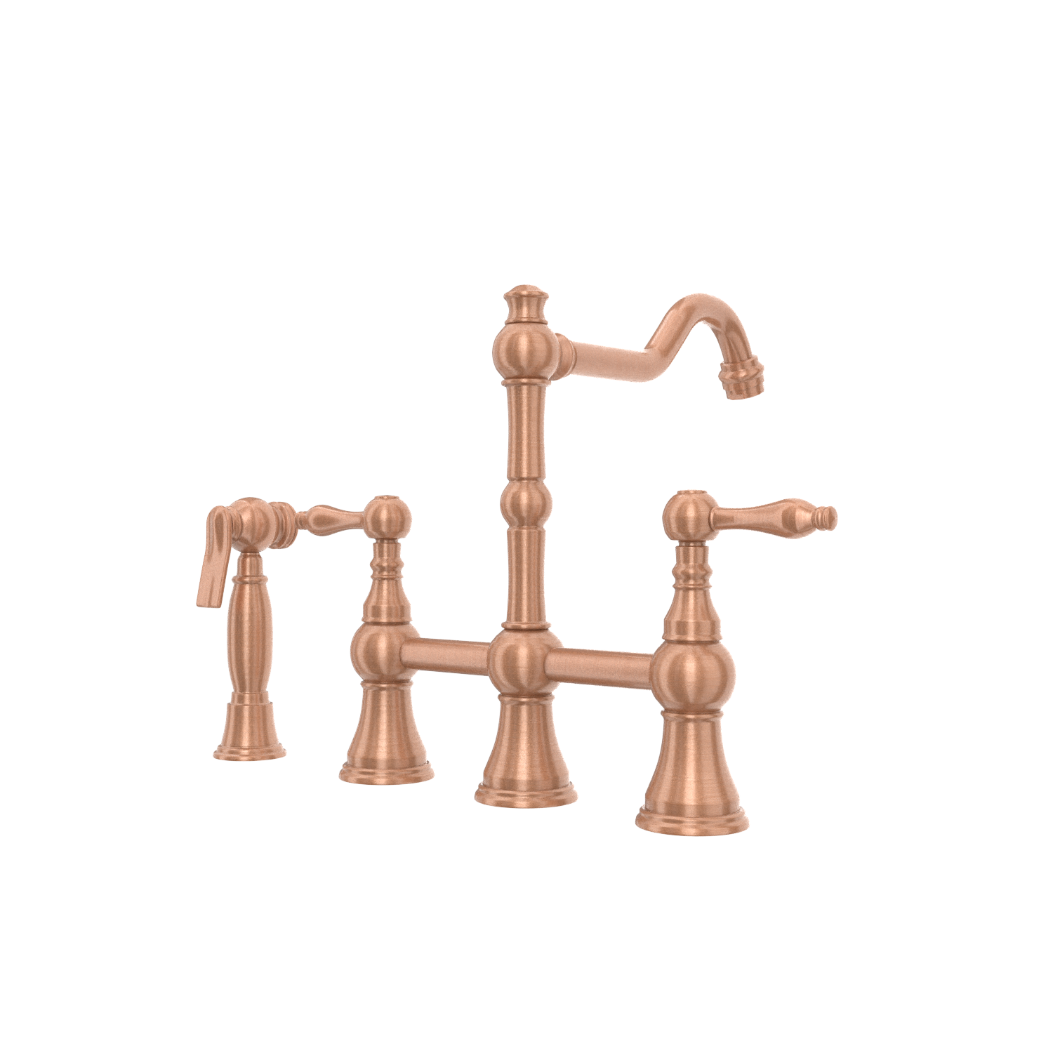 Two-Handles Copper Bridge Kitchen Faucet with Side Sprayer - AK96718C