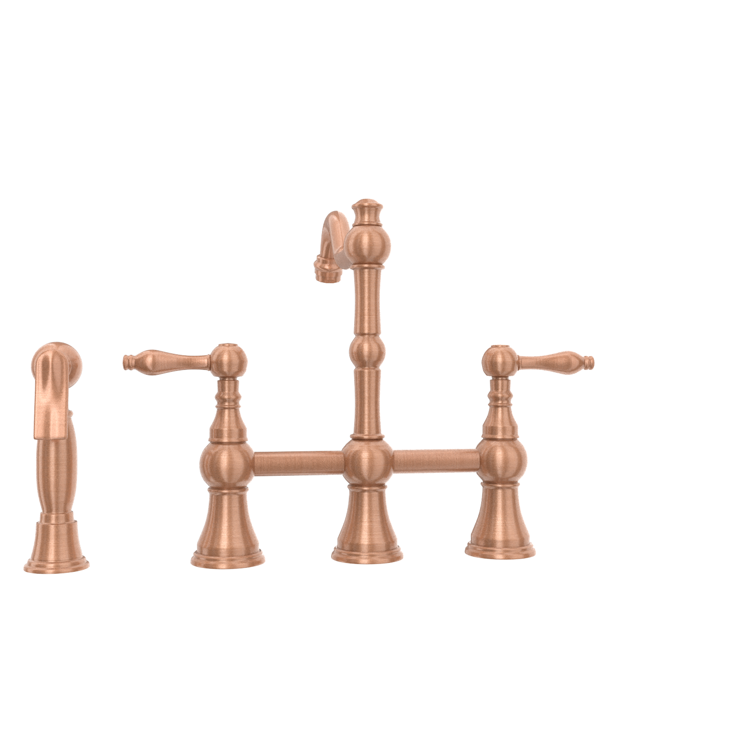 Two-Handles Copper Bridge Kitchen Faucet with Side Sprayer - AK96718C