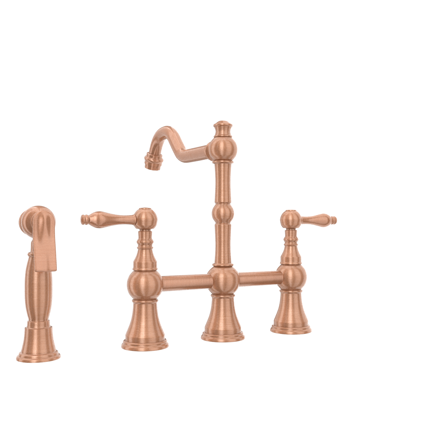 Two-Handles Copper Bridge Kitchen Faucet with Side Sprayer - AK96718C