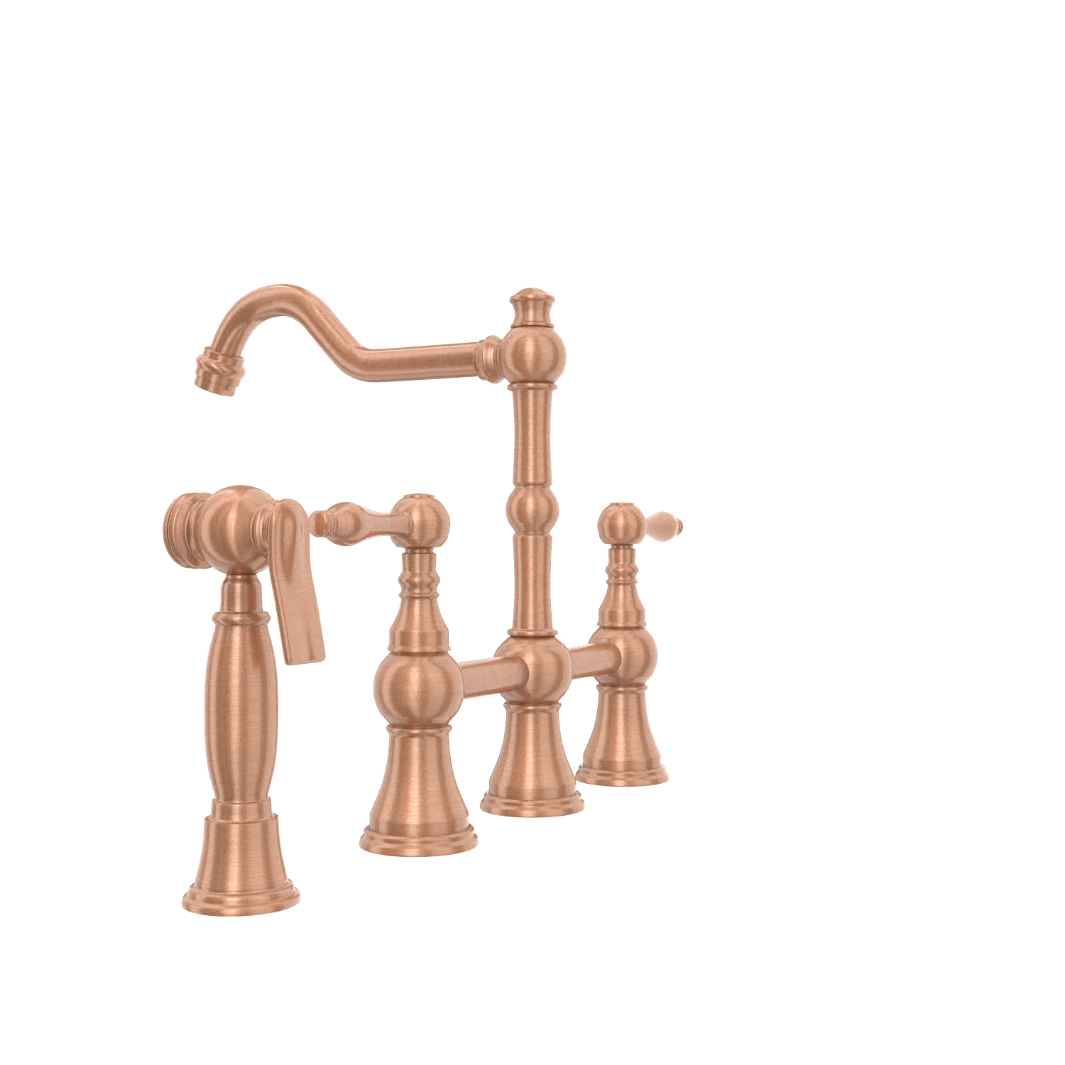 Two-Handles Copper Bridge Kitchen Faucet with Side Sprayer - AK96718C