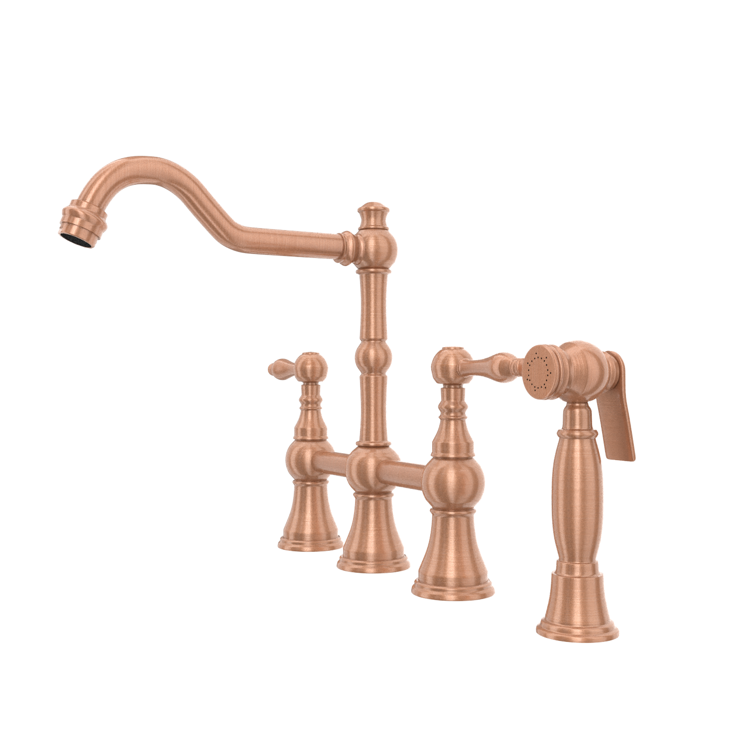 Two-Handles Copper Bridge Kitchen Faucet with Side Sprayer - AK96718C