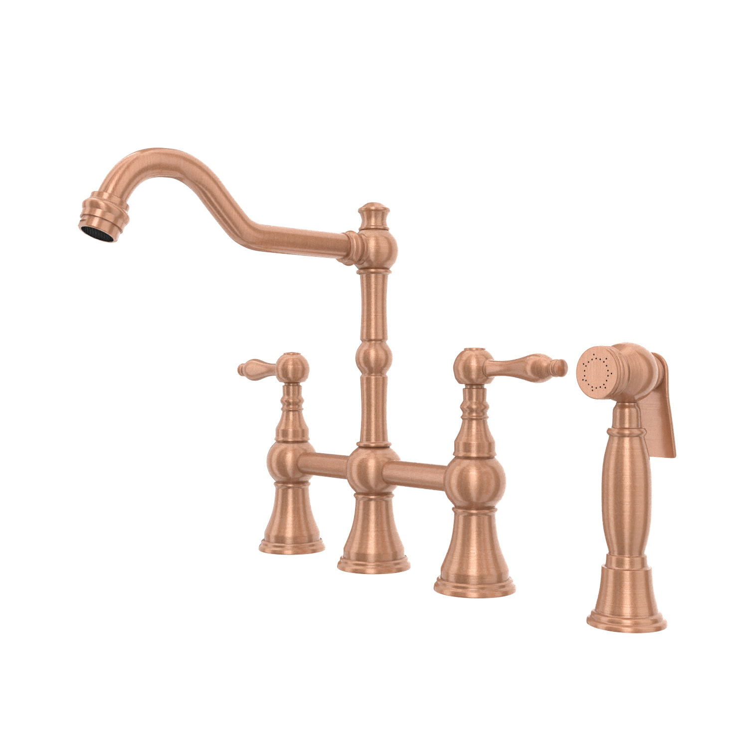 Two-Handles Copper Bridge Kitchen Faucet with Side Sprayer - AK96718C