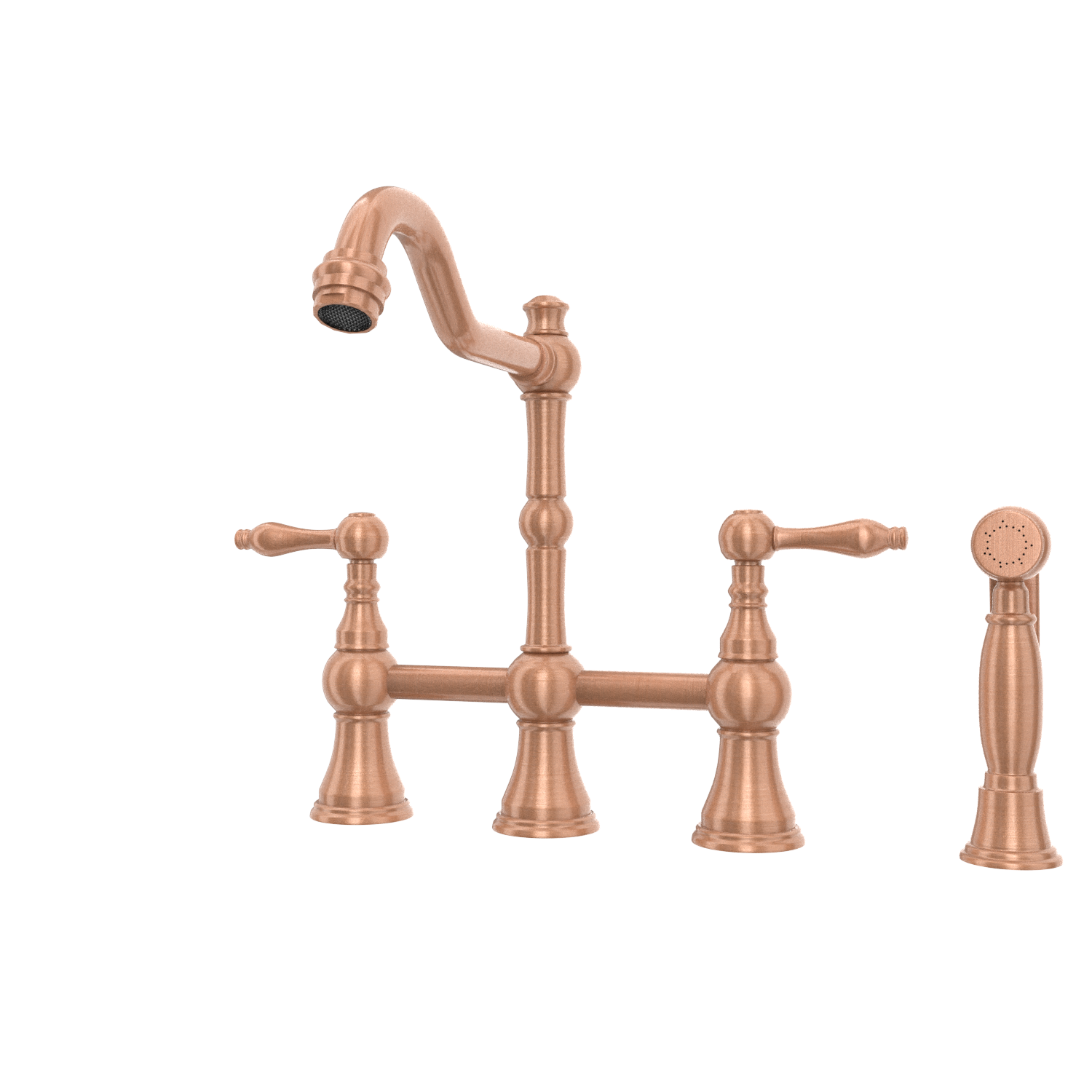 Two-Handles Copper Bridge Kitchen Faucet with Side Sprayer - AK96718C