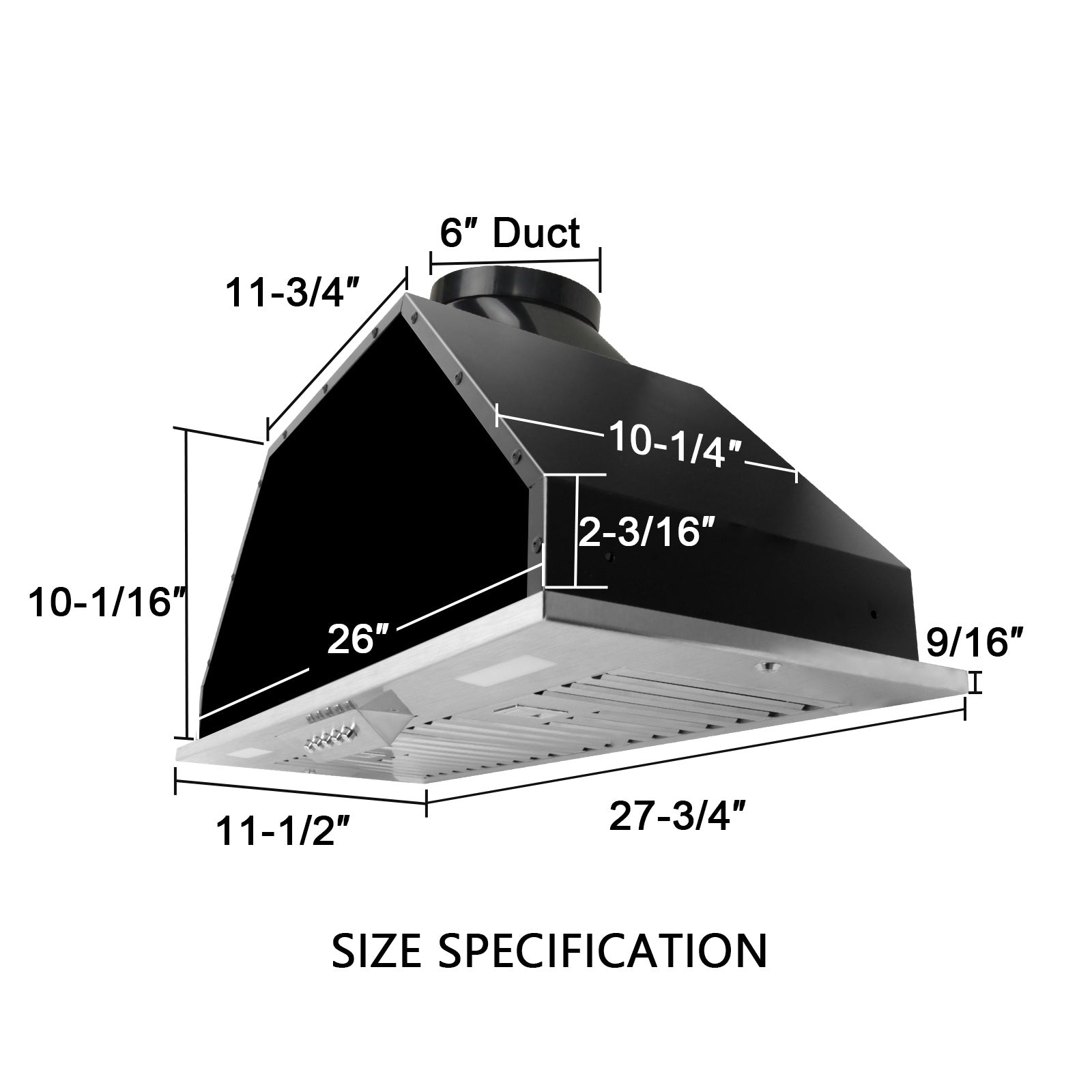 30“ Range Hood Insert, 600 CFM Built-in Stainless Steel Kitchen Hood with LED Lights - NX-HOOD-30