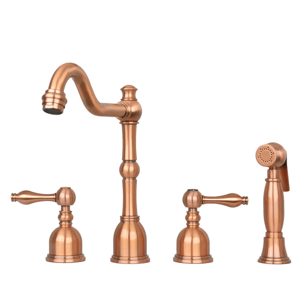 Two-Handles Copper Widespread Kitchen Faucet with Side Sprayer - AK96818C