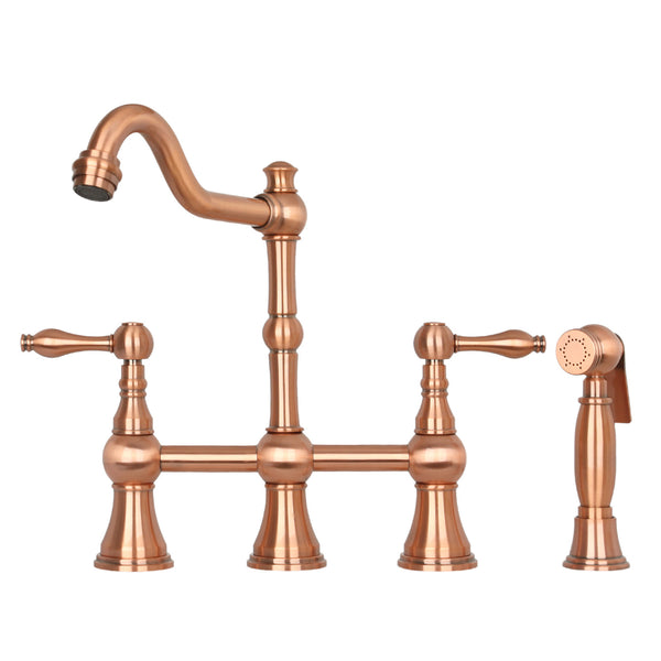 Two-Handles Copper Bridge Kitchen Faucet with Side Sprayer - AK96718C