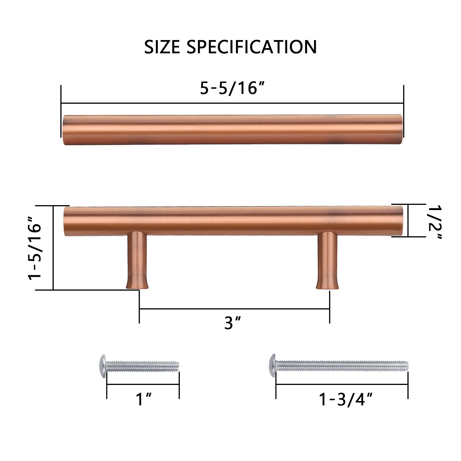 Akicon 3 Inch Hole Center Copper Kitchen Cabinet Handles 100% Solid Brass Drawer Pulls AK01930-C