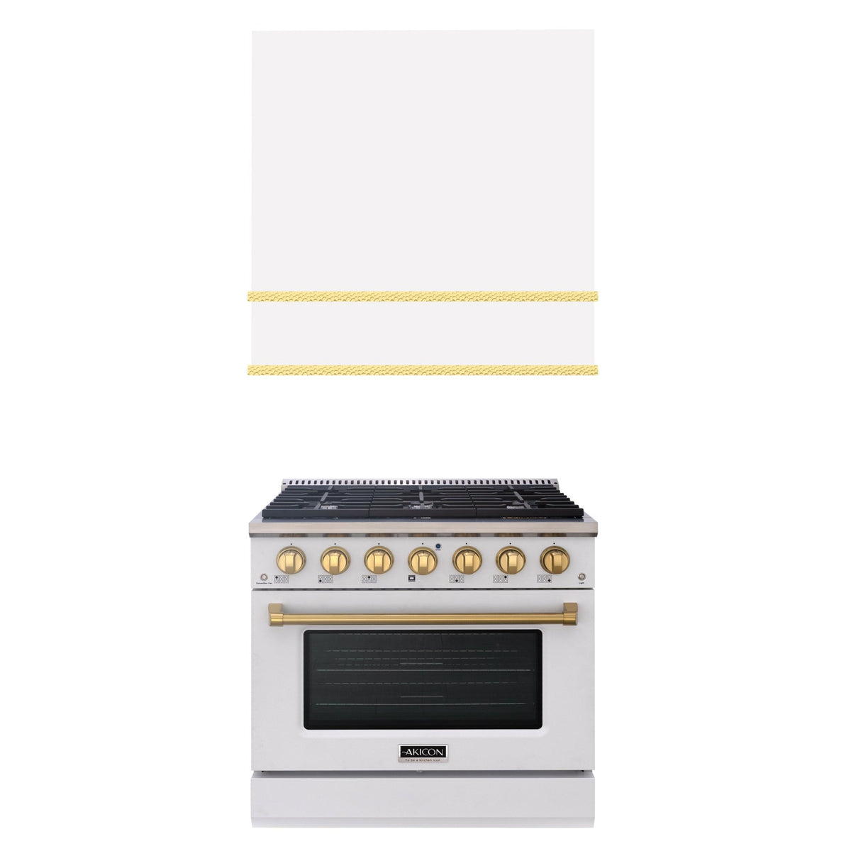 Akicon 36" Stainless Steel Range Hood with 600 CFM Insert & 6-Burner Gas Range Combo – Powerful Ventilation, Convection Oven, Multiple Finishes