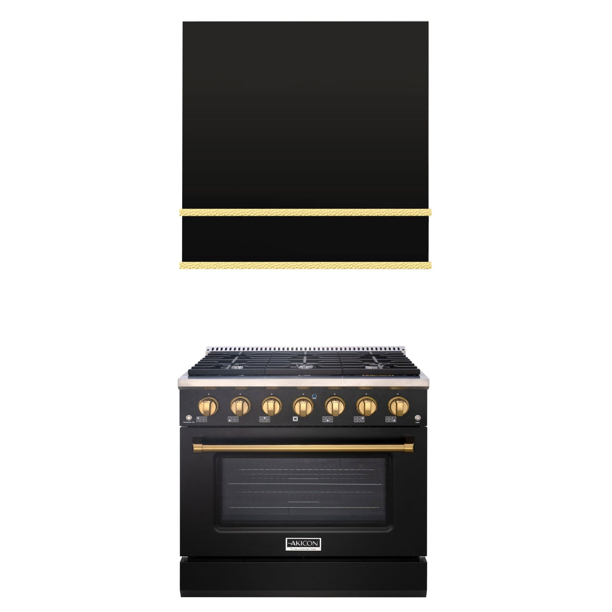 Akicon 36" Stainless Steel Range Hood with 600 CFM Insert & 6-Burner Gas Range Combo – Powerful Ventilation, Convection Oven, Multiple Finishes
