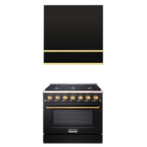 Akicon 36" Stainless Steel Range Hood with 600 CFM Insert & 6-Burner Gas Range Combo – Powerful Ventilation, Convection Oven, Multiple Finishes
