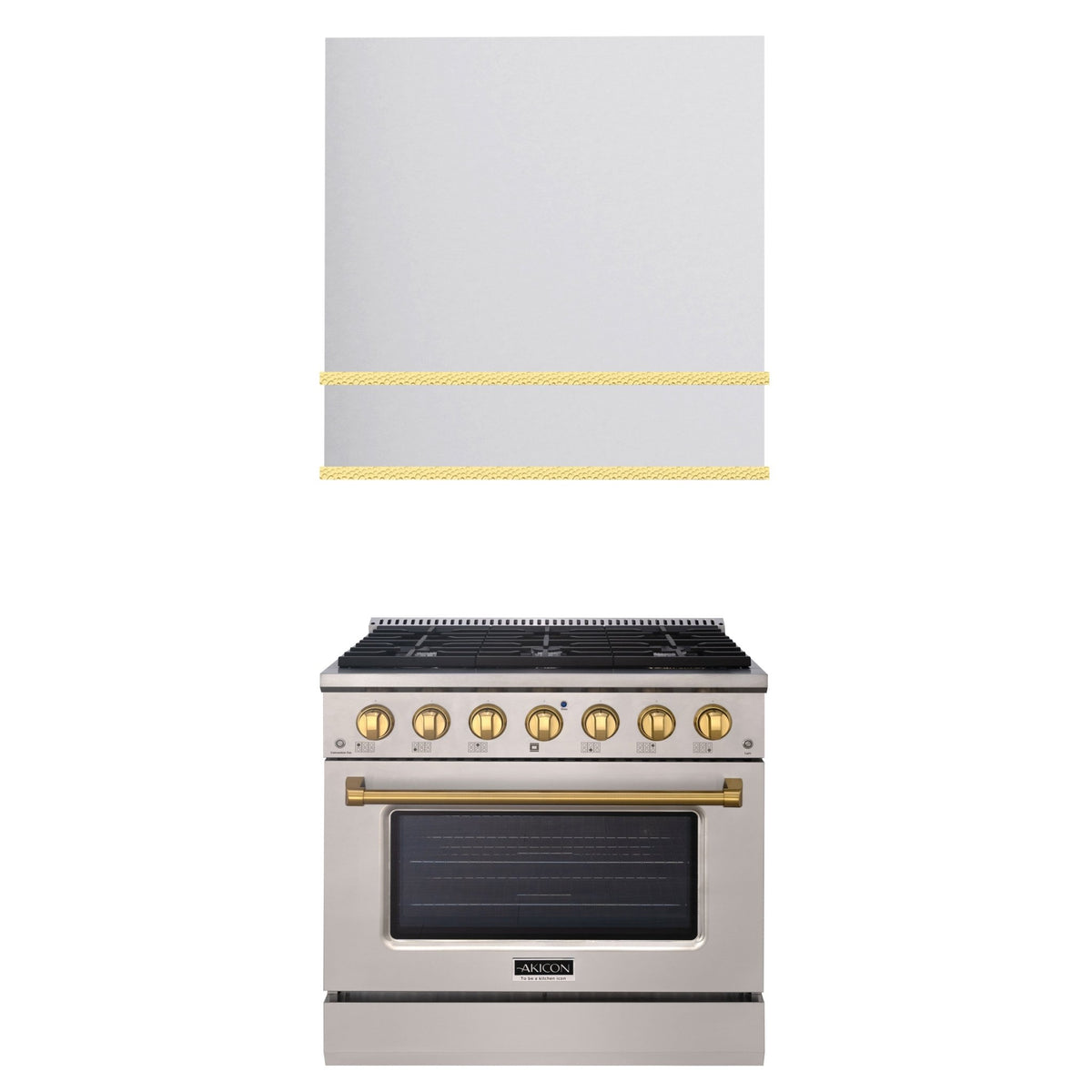 Akicon 36" Stainless Steel Range Hood with 600 CFM Insert & 6-Burner Gas Range Combo – Powerful Ventilation, Convection Oven, Multiple Finishes