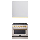 Akicon 36" Stainless Steel Range Hood with 600 CFM Insert & 6-Burner Gas Range Combo – Powerful Ventilation, Convection Oven, Multiple Finishes