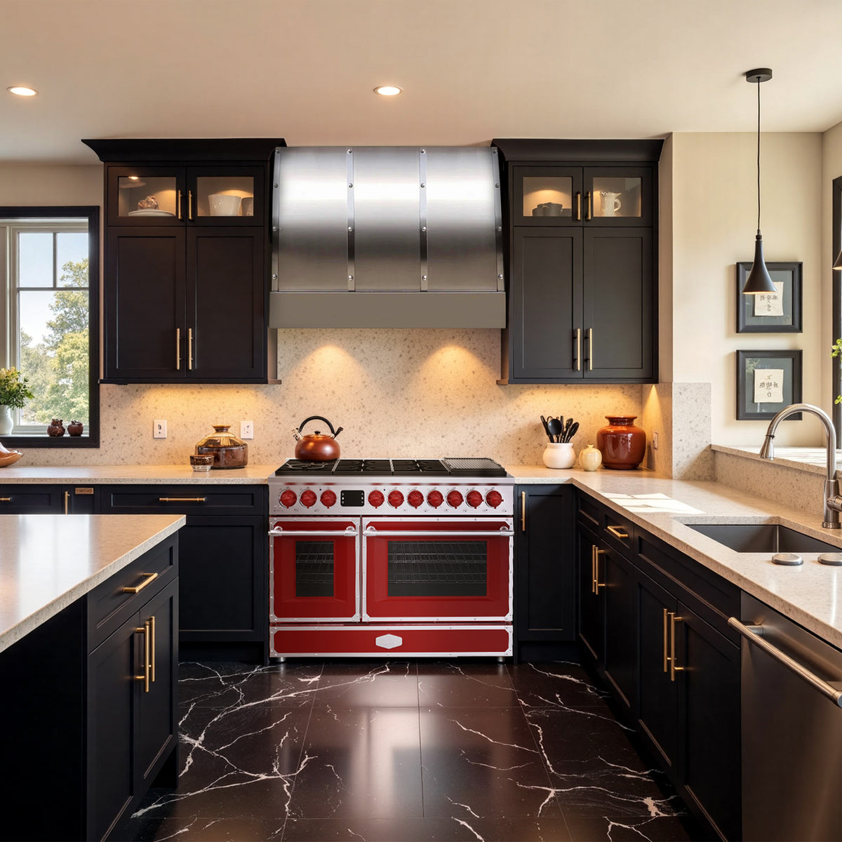 48“ Freestanding Custom Gas Range with 8 Sealed Burners Cooktop, Rapid Convection Oven, Natural Gas/LP Convertible - AK-G48N05A-A1