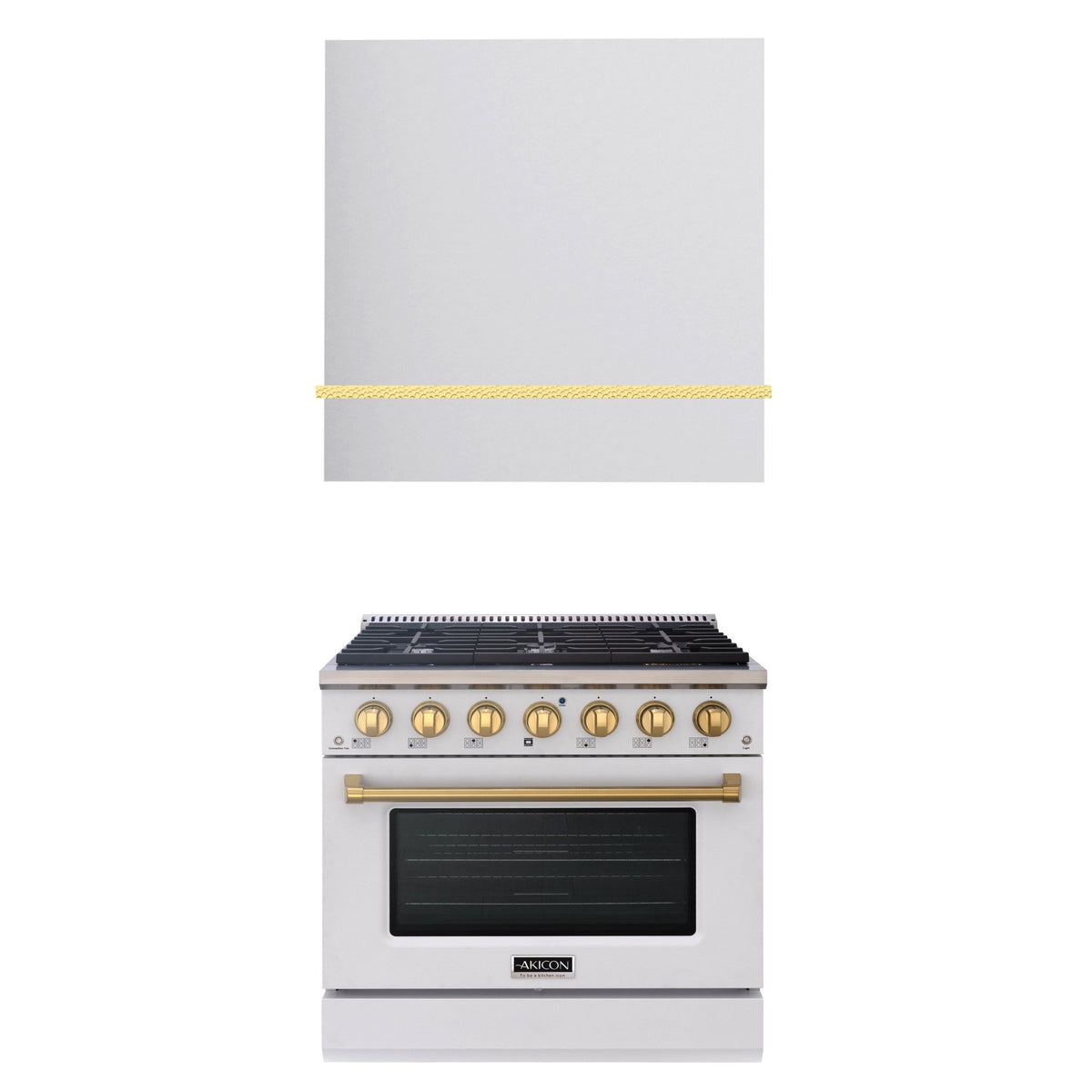 Akicon 36" Stainless Steel Range Hood with 600 CFM Insert & 6-Burner Gas Range Combo – Powerful Ventilation, Convection Oven, Multiple Finishes
