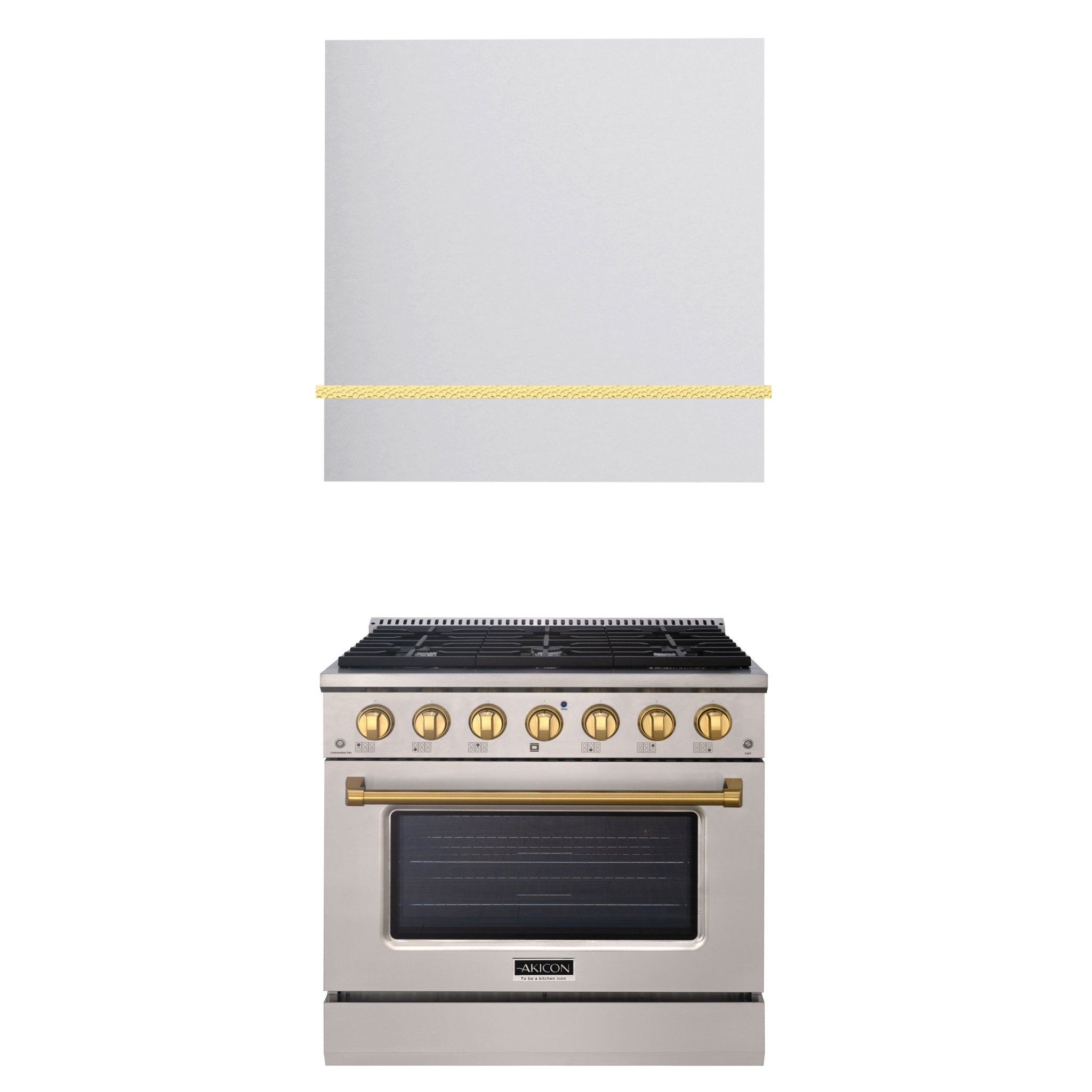 Akicon 36" Stainless Steel Range Hood with 600 CFM Insert & 6-Burner Gas Range Combo – Powerful Ventilation, Convection Oven, Multiple Finishes
